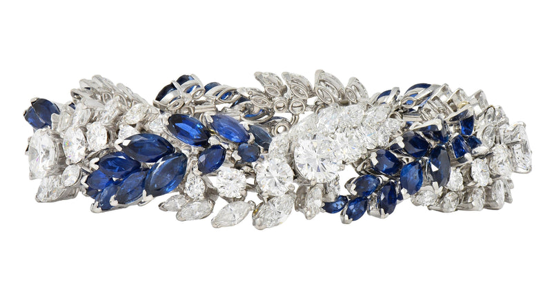 French Mid-Century 51.70 CTW Sapphire Diamond Platinum Vintage Twist Bracelet