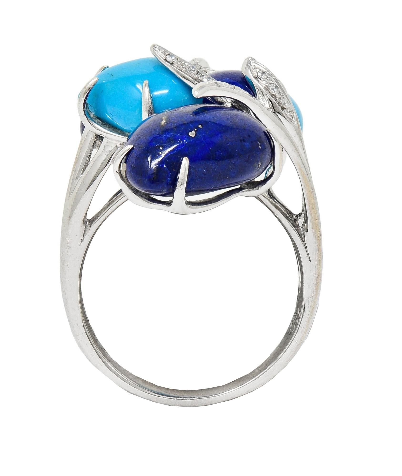 Contemporary Diamond Turquoise Lapis Lazuli 18 Karat White Gold Branch Ring