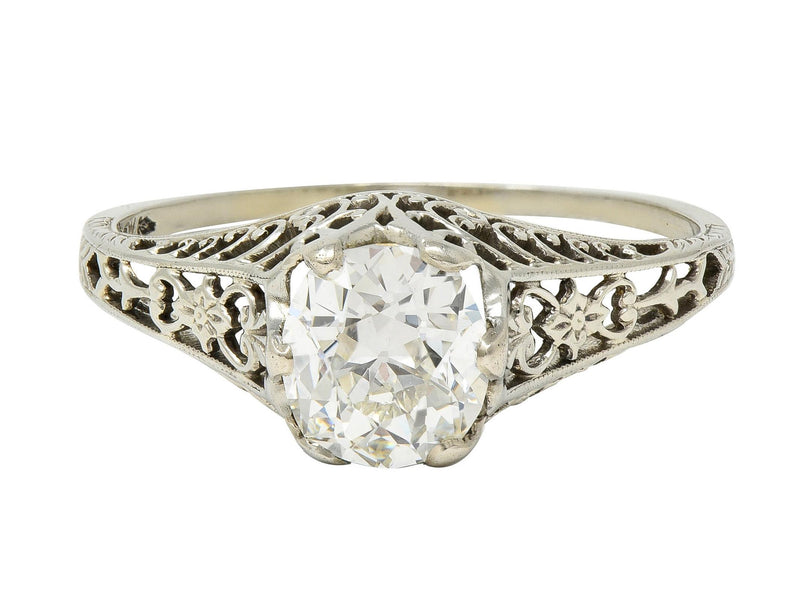 Art Deco 1.10 Carat Diamond 18 Karat White Gold Antique Engagement Ring