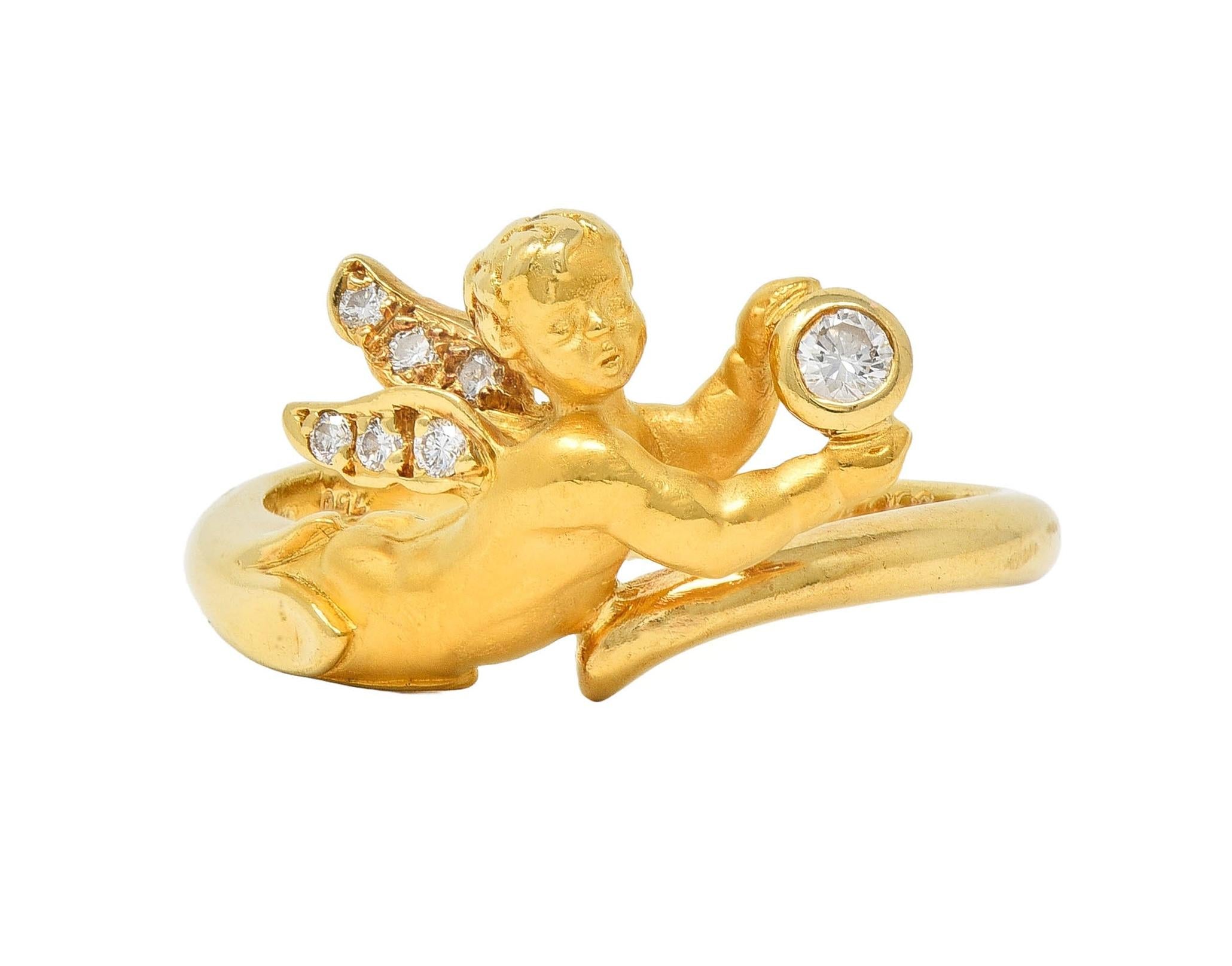 Carrera Y Carrera Diamond 18 Karat Yellow Gold Cherub Bypass Ring