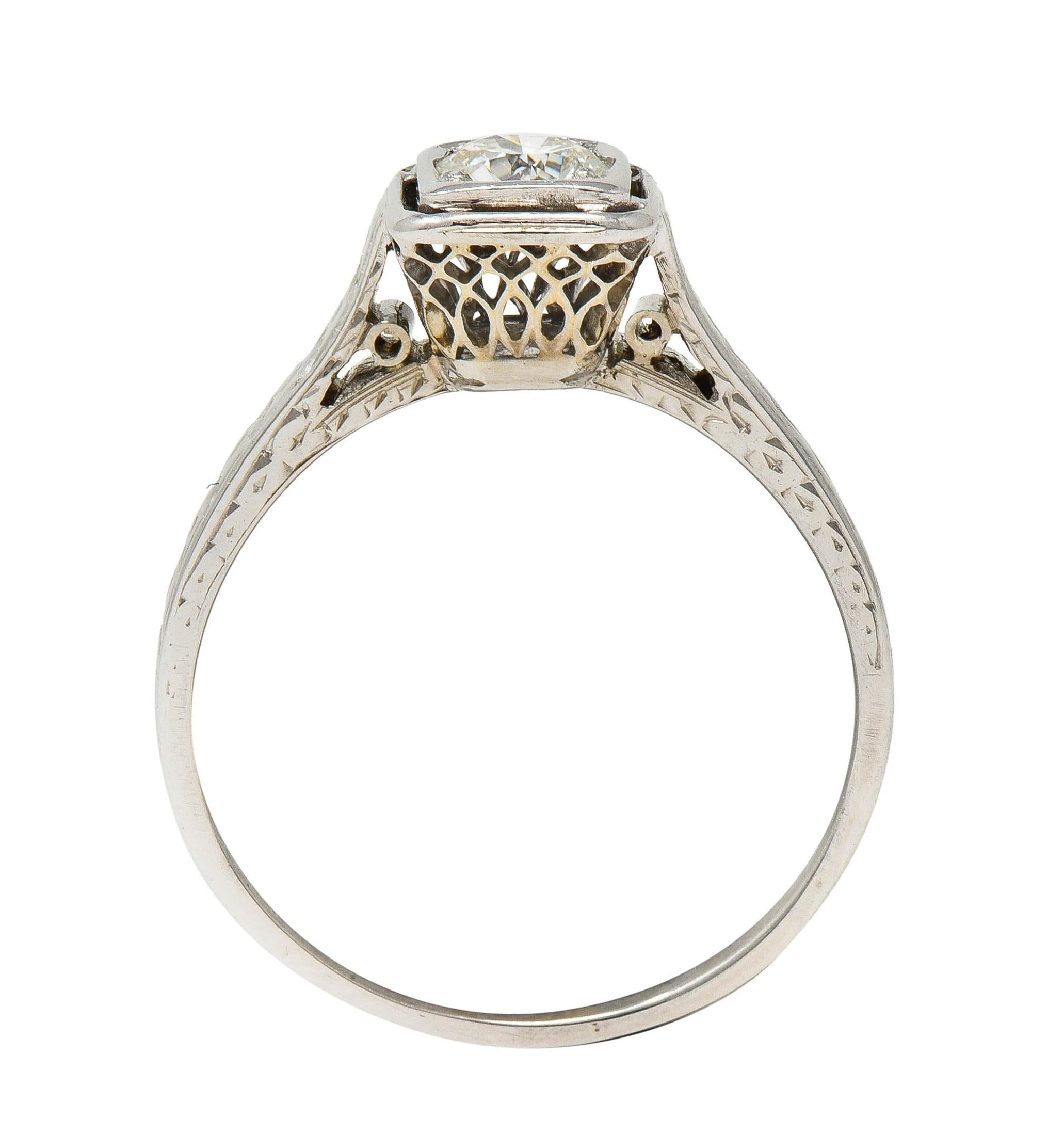 Art Deco 0.40 CTW Diamond 18 Karat White Gold Vintage Trellis Engagement Ring