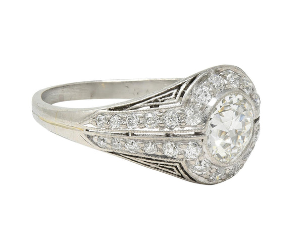 J.E. Caldwell Art Deco Diamond Platinum Greek Key Antique Bombé Engagement Ring