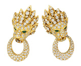 Van Cleef & Arpels L'Enfant Emerald Diamond 18K Gold Lion Door Knocker Earrings