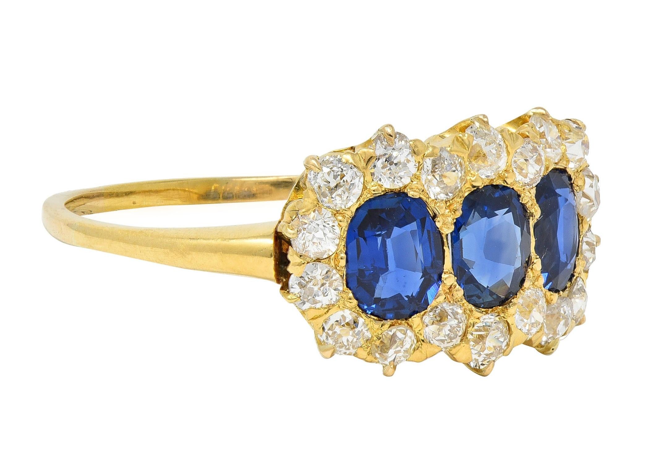 Victorian 2.58 CTW Sapphire Diamond 18K Yellow Gold Antique Cluster Band Ring