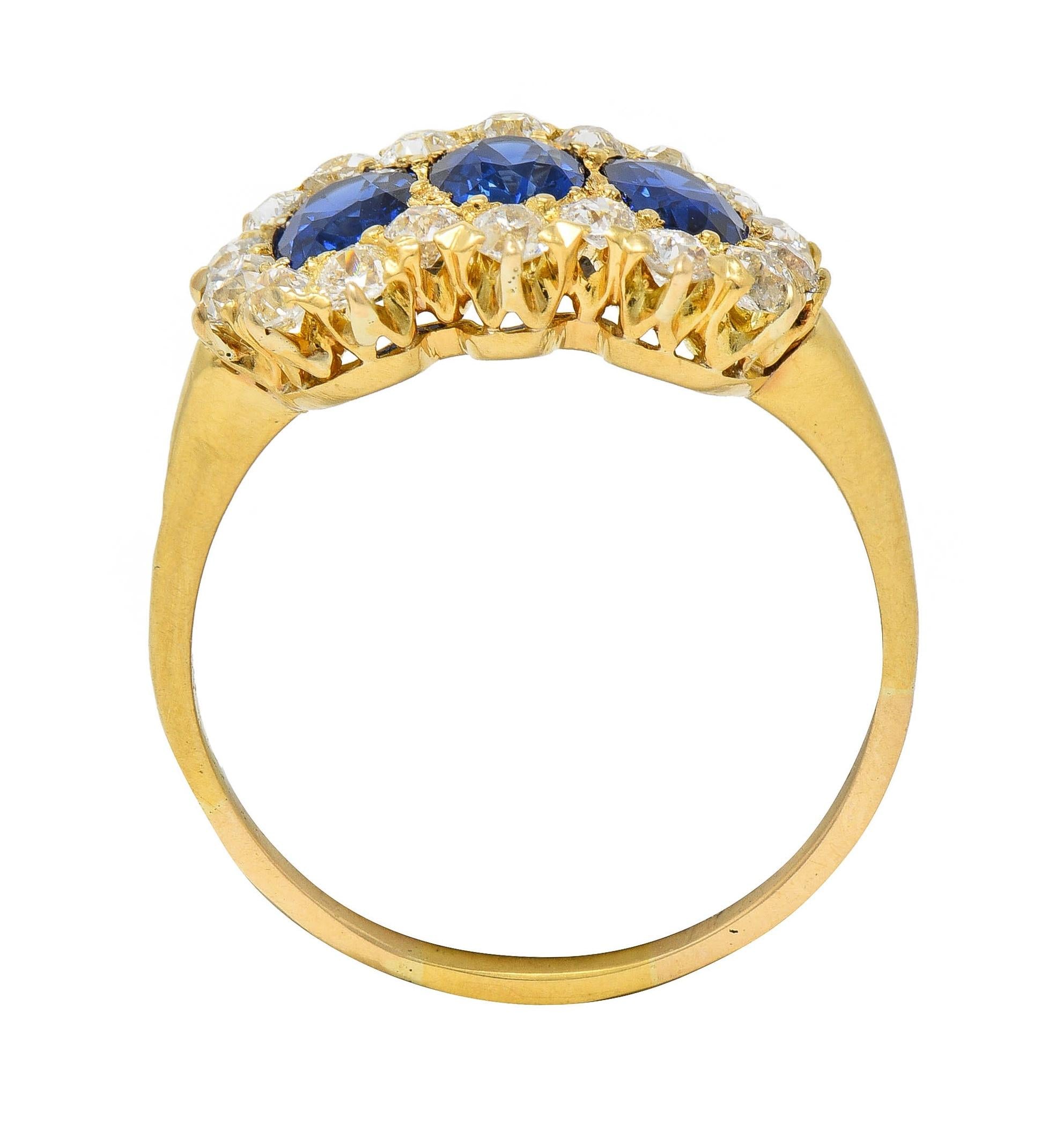 Victorian 2.58 CTW Sapphire Diamond 18K Yellow Gold Antique Cluster Band Ring