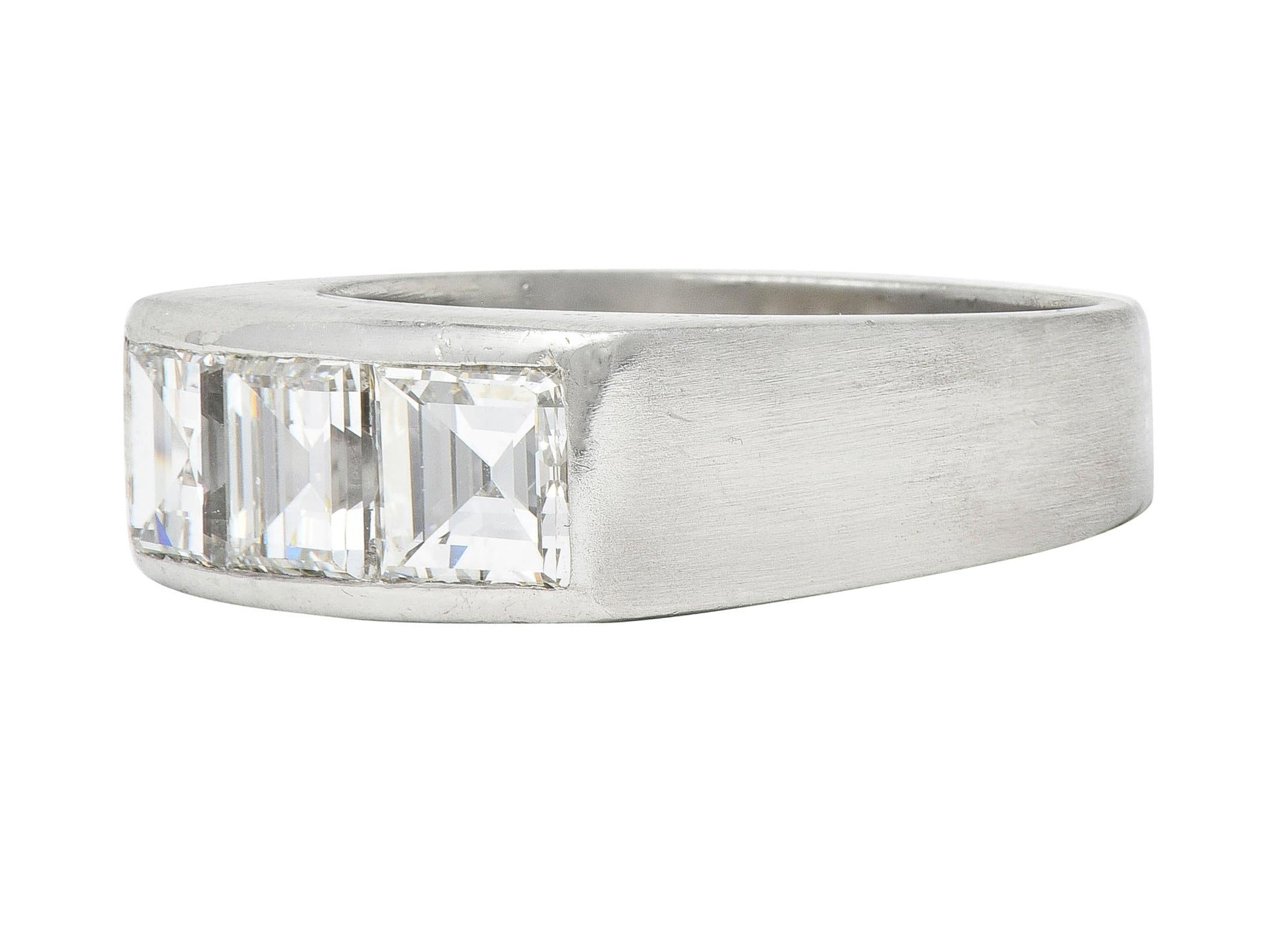 Modern 2.13 CTW Step Cut Diamond Platinum Unisex Vintage Channel Band Ring