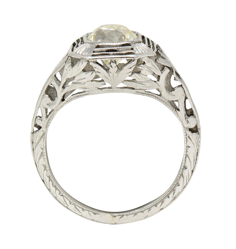 Art Deco 0.87 CTW Old Mine Cut Diamond Platinum Lotus Vintage Engagement Ring