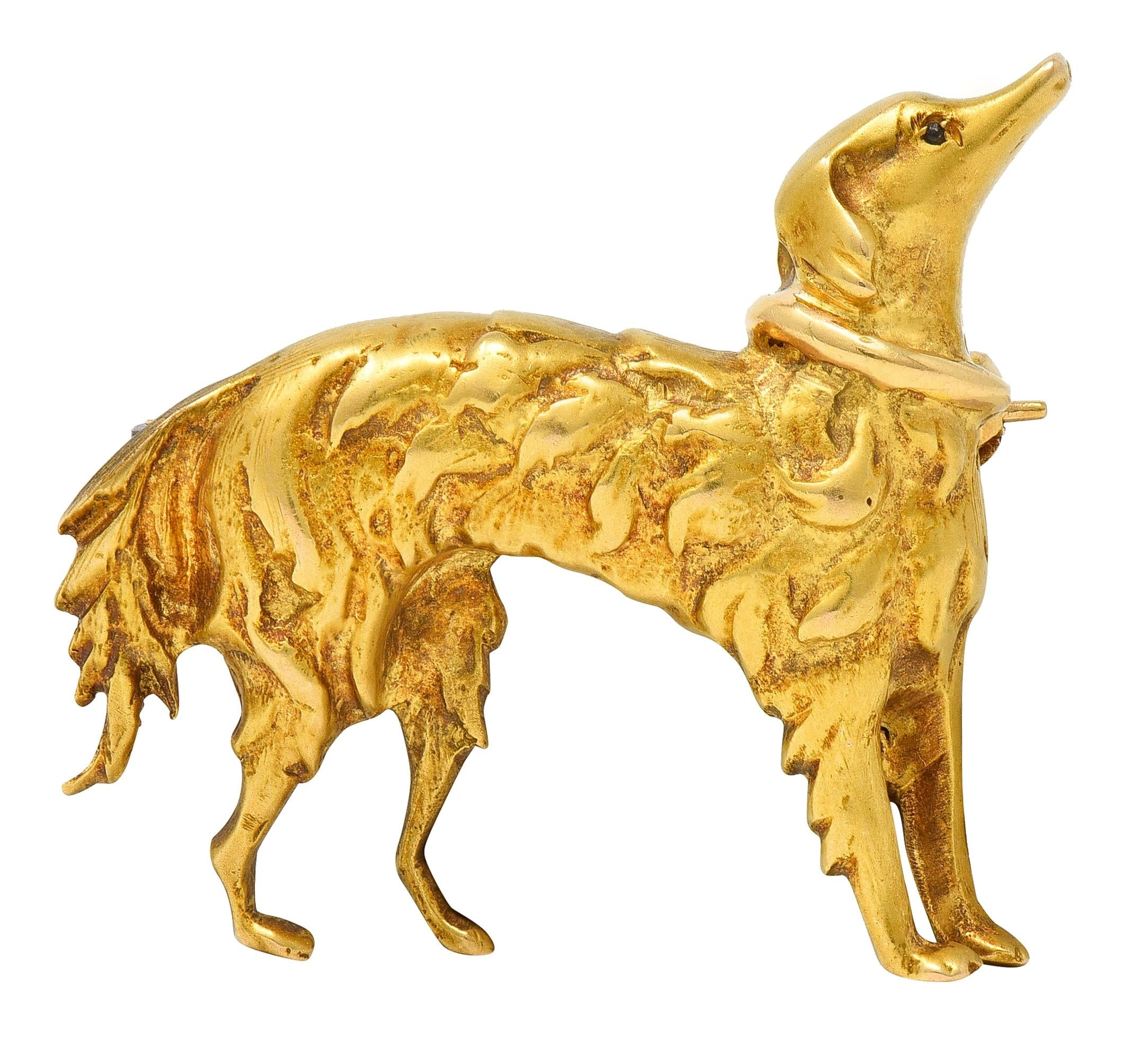 1960's Ruby 18 Karat Yellow Gold Vintage Setter Dog Brooch