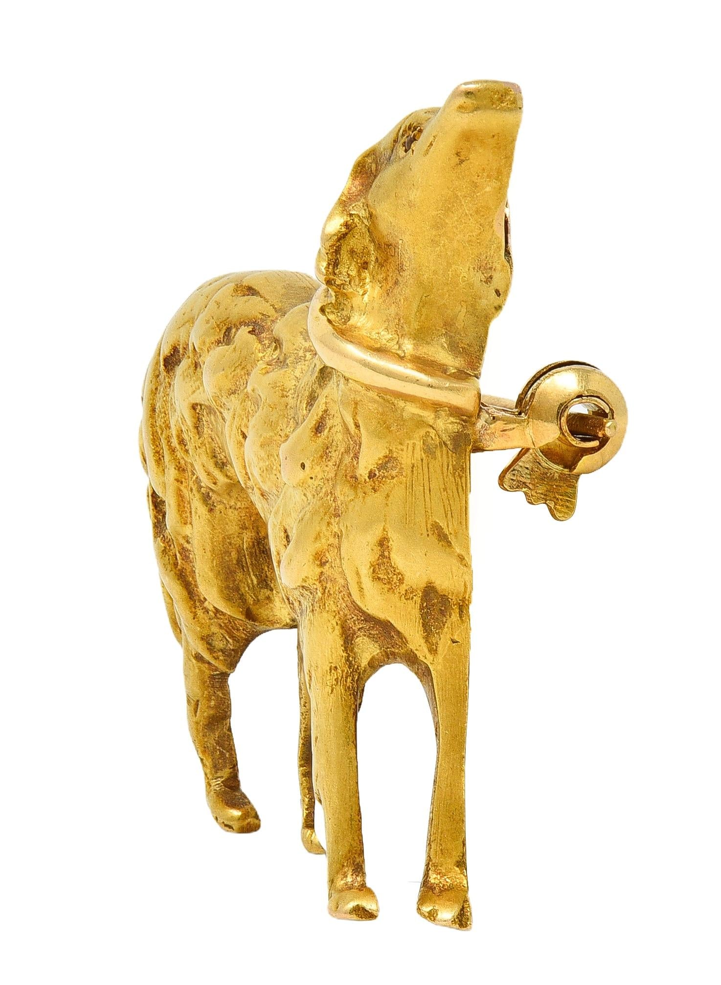 1960's Ruby 18 Karat Yellow Gold Vintage Setter Dog Brooch