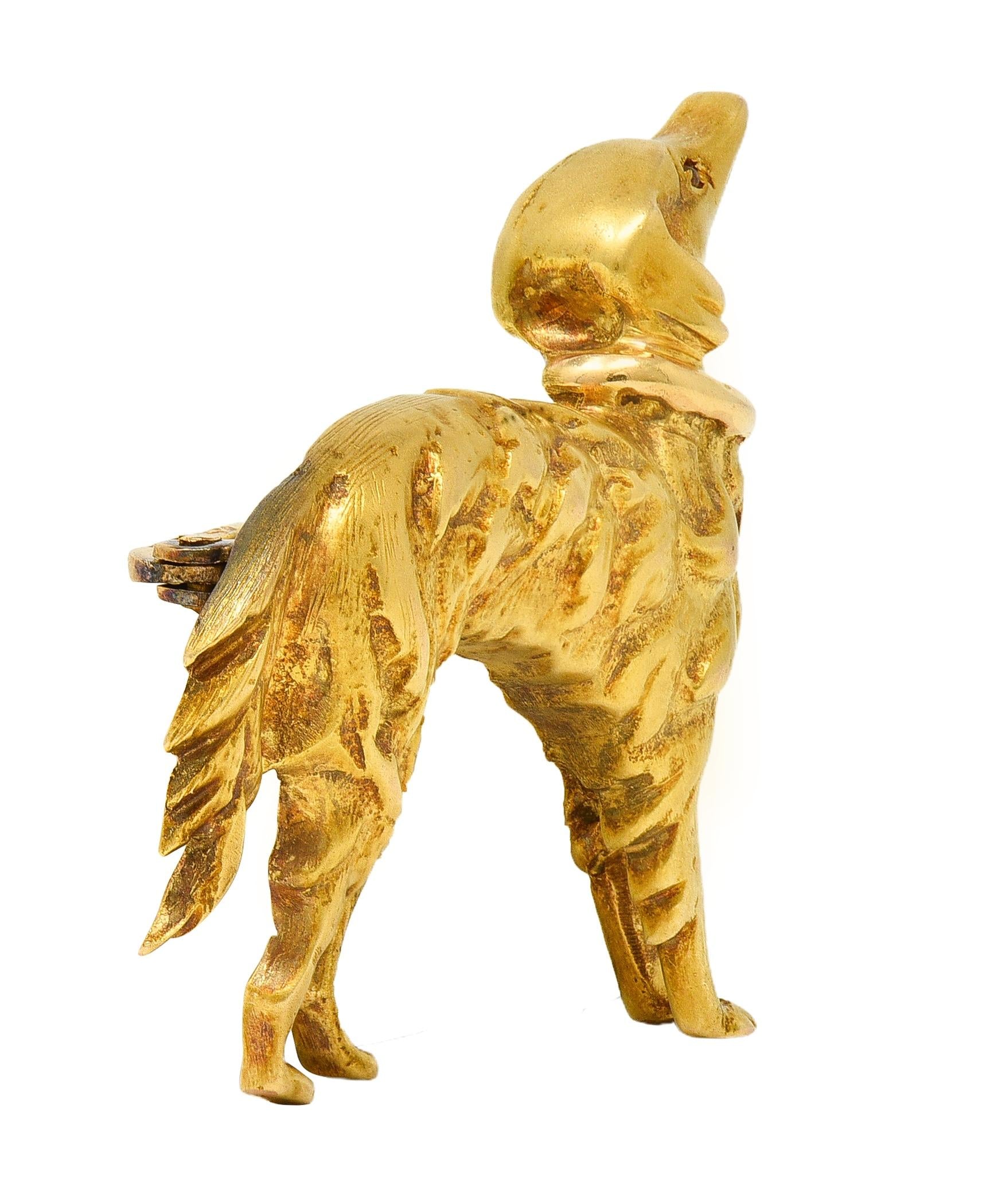 1960's Ruby 18 Karat Yellow Gold Vintage Setter Dog Brooch