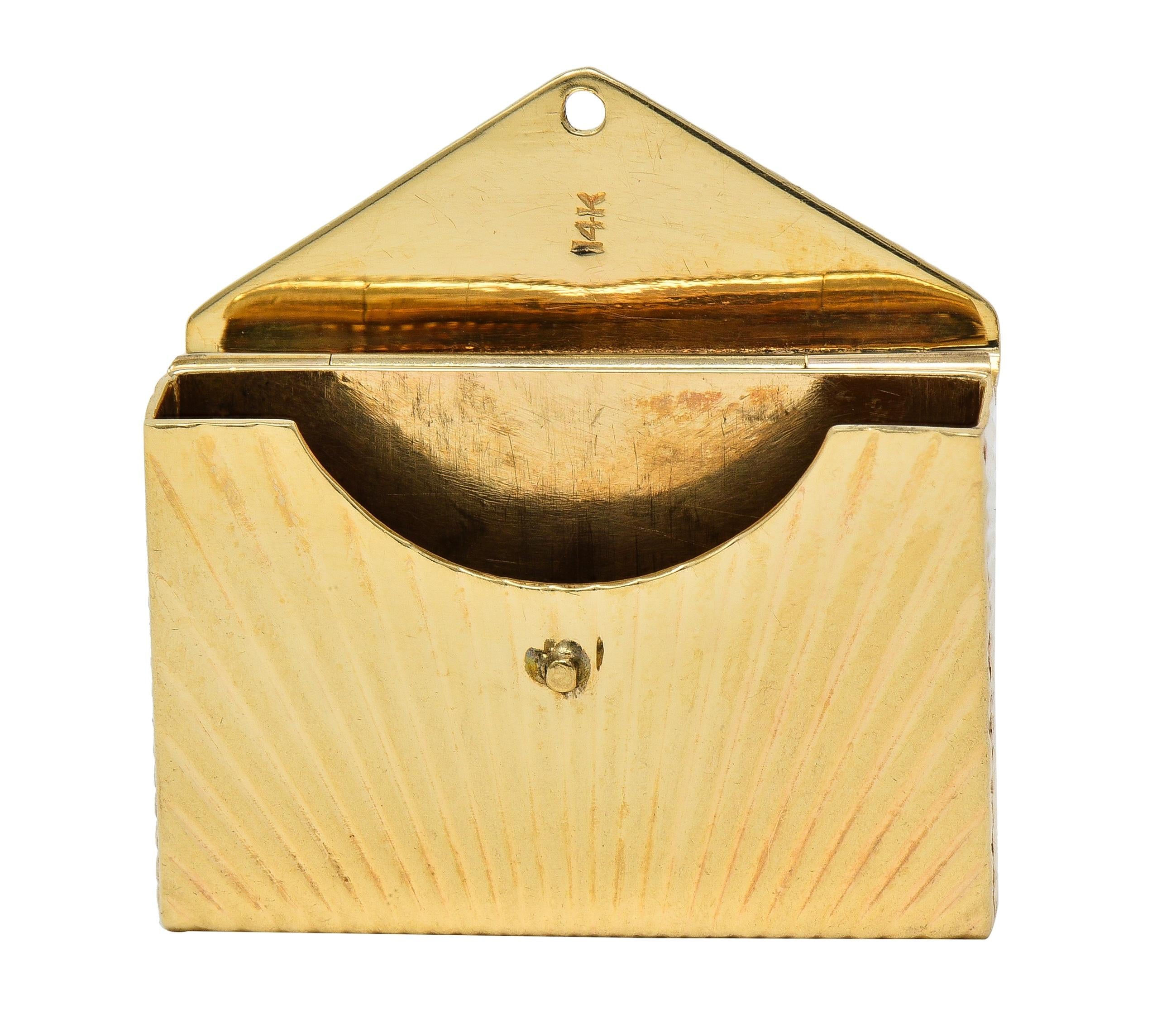 Mid-Century 14 Karat Yellow Gold Vintage Opening Envelope Pendant Charm