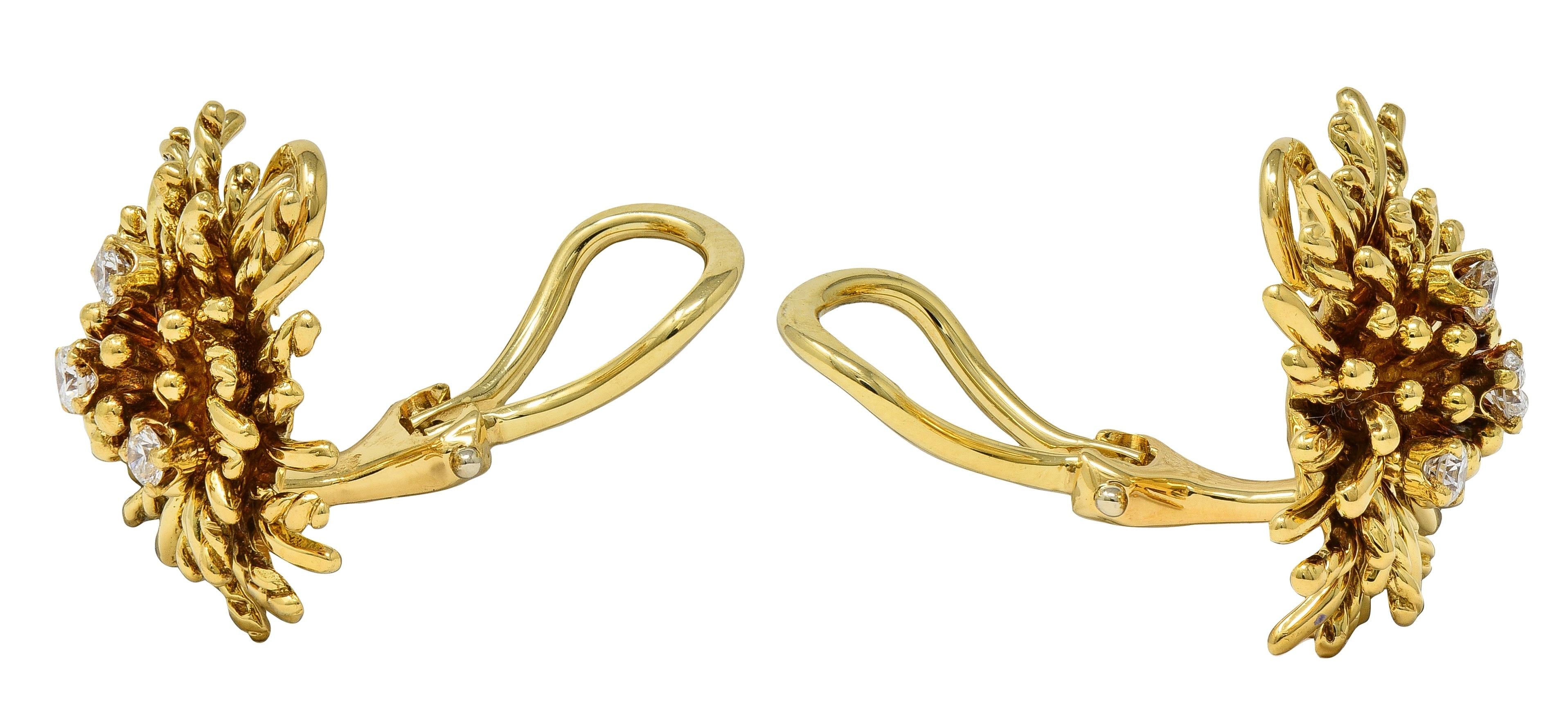 Tiffany & Co. 1970's Diamond 18K Gold Vintage Anemone Ear-Clip Earrings