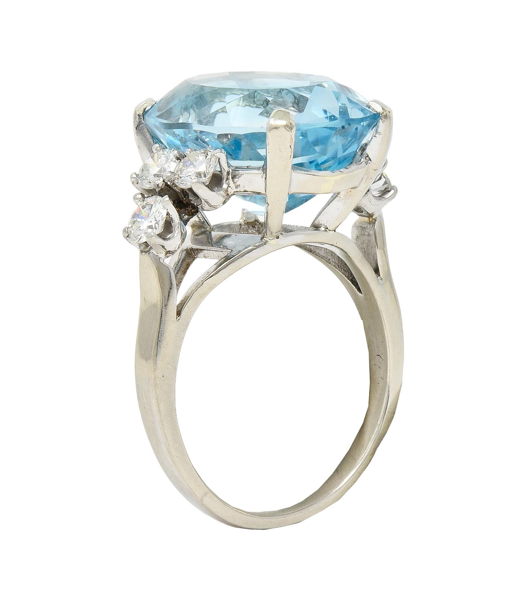 Mid-Century 10.59 CTW Aquamarine Diamond 14 Karat White Gold Vintage Ring