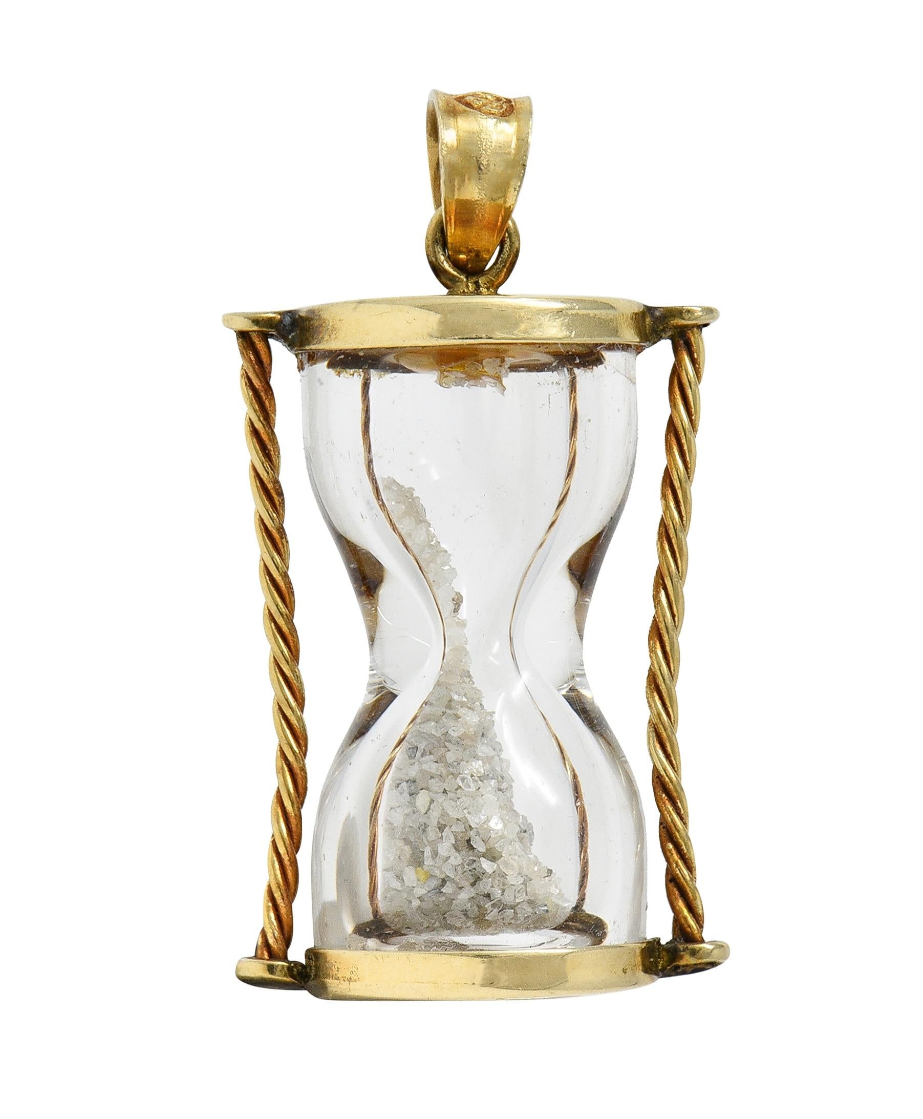 1950's Diamond 10 Karat Yellow Gold Vintage Hourglass Charm