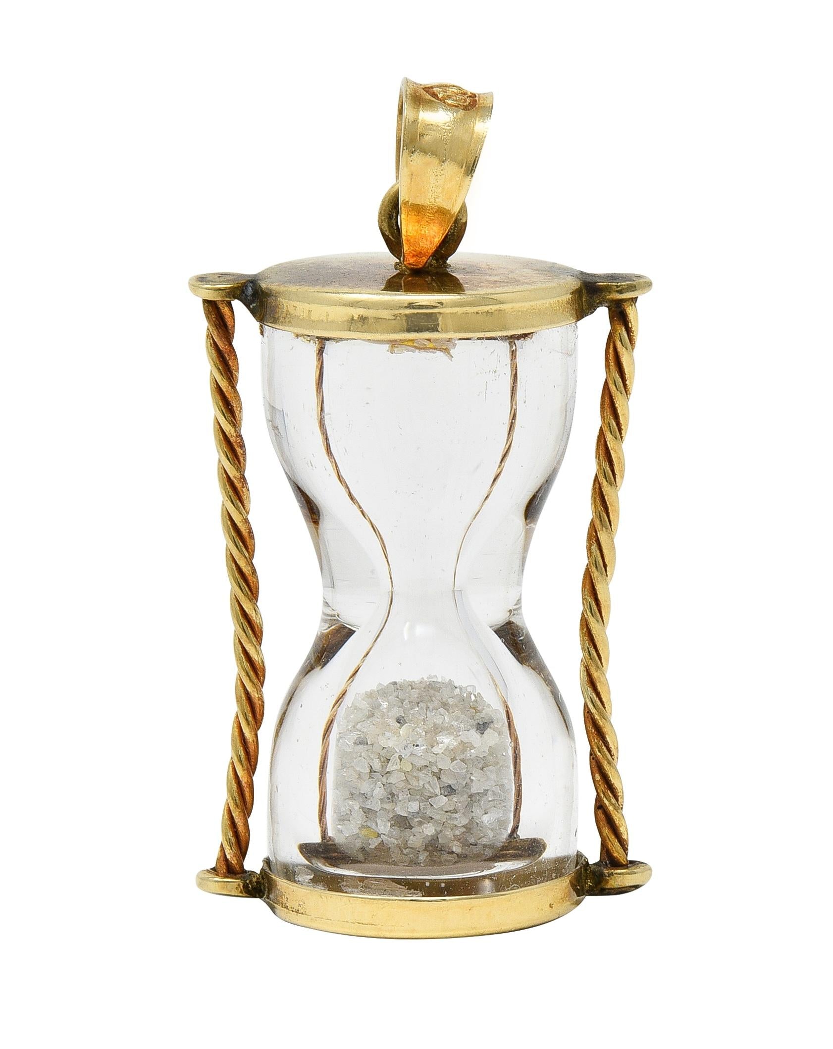 1950's Diamond 10 Karat Yellow Gold Vintage Hourglass Charm
