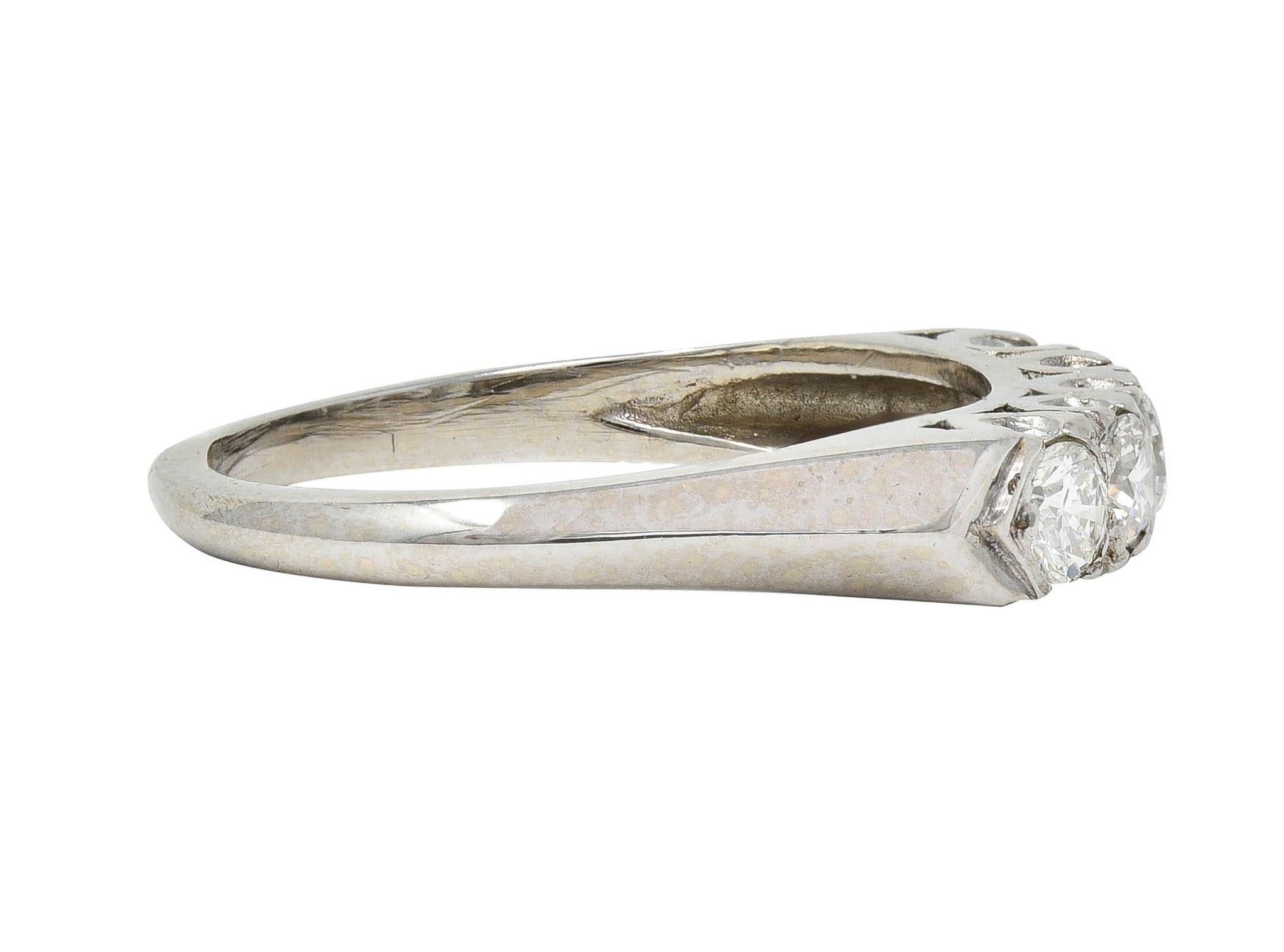 Vintage .55 CTW Brilliant Diamond 14 Karat White Gold Fishtail Wedding Band Ring