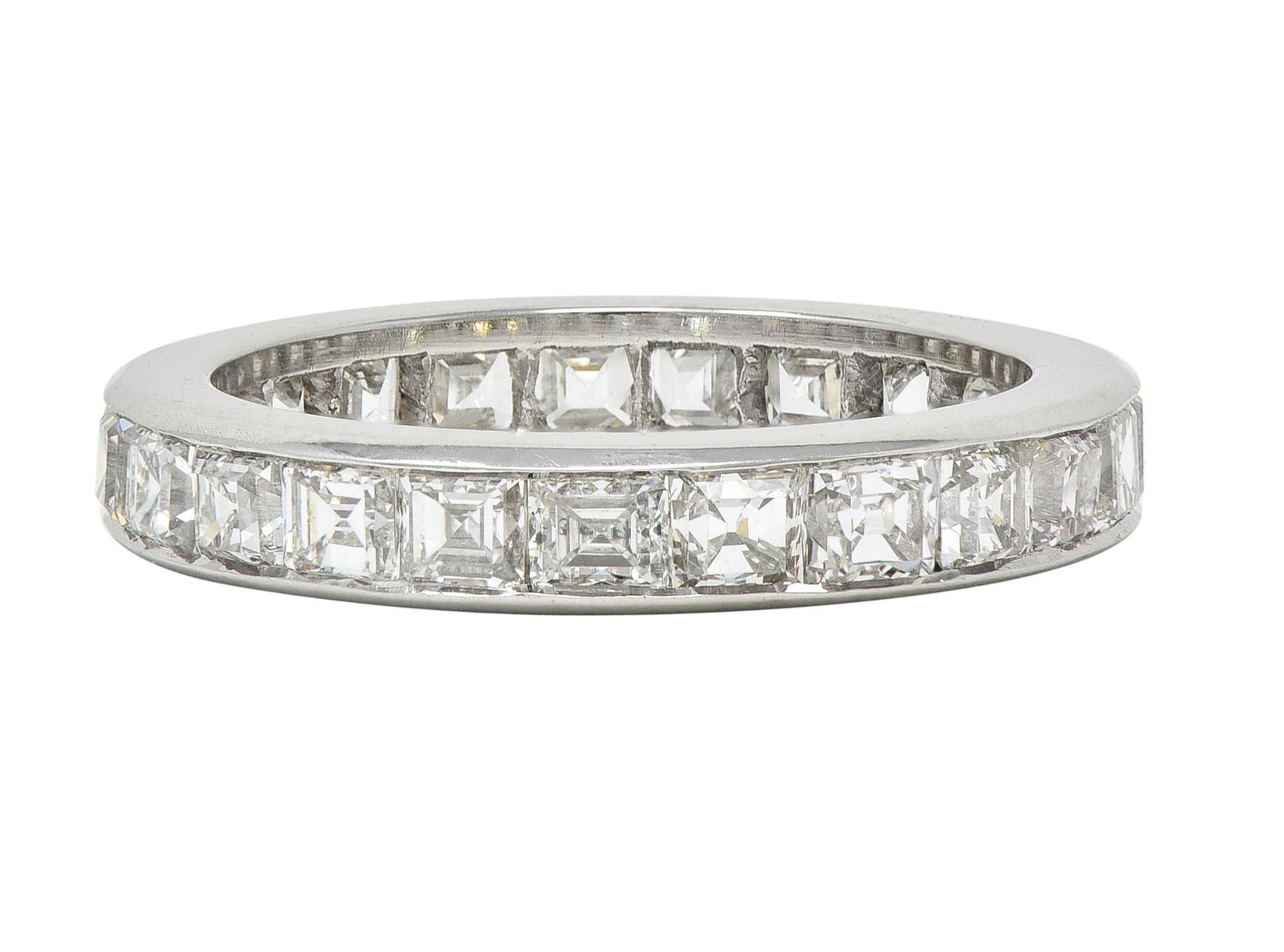 1950's 4.14 CTW Asscher Cut Diamond Platinum Vintage Eternity Band Ring