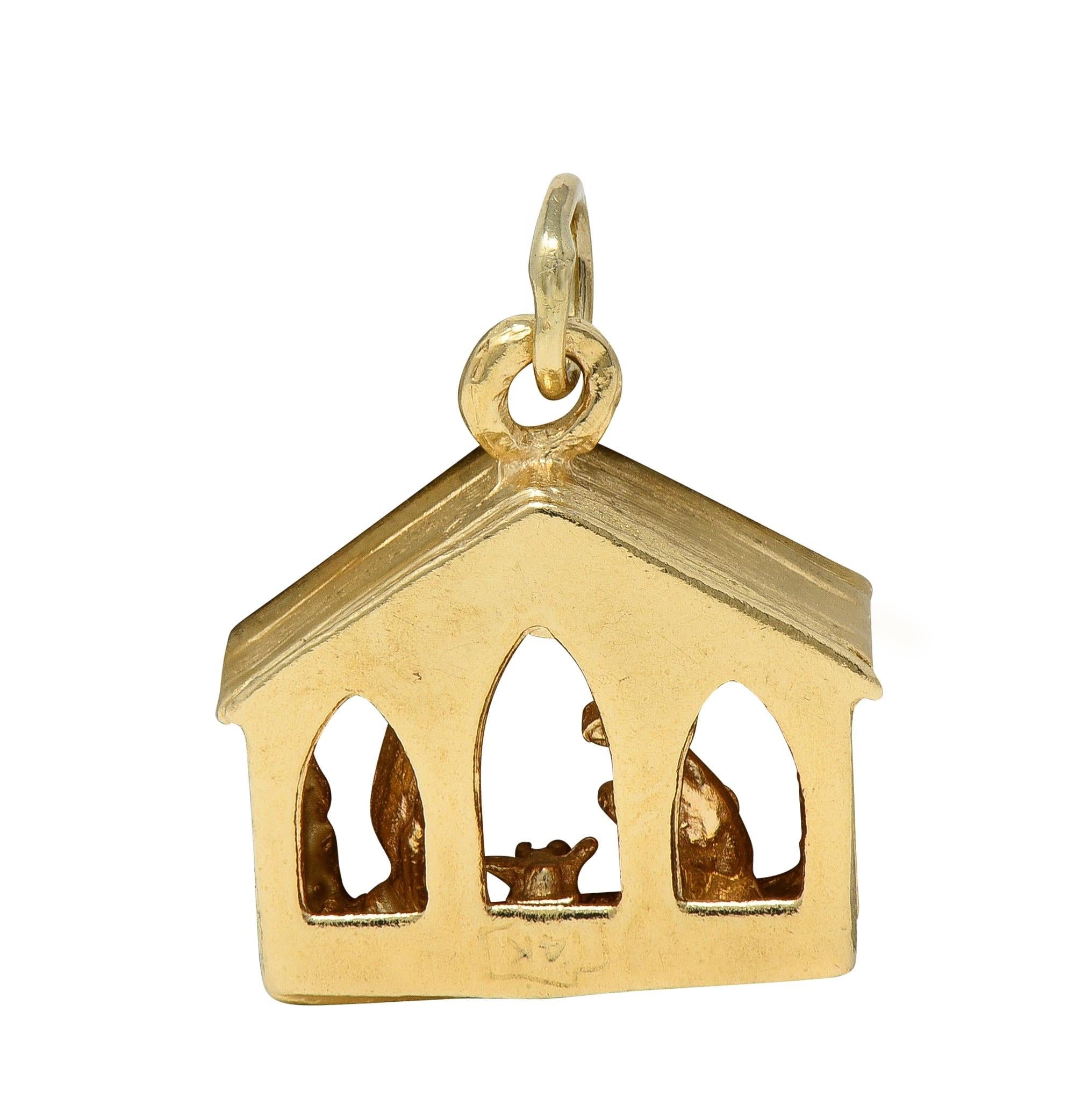 1950's 14 Karat Yellow Gold Vintage Nativity Scene Pendant Charm