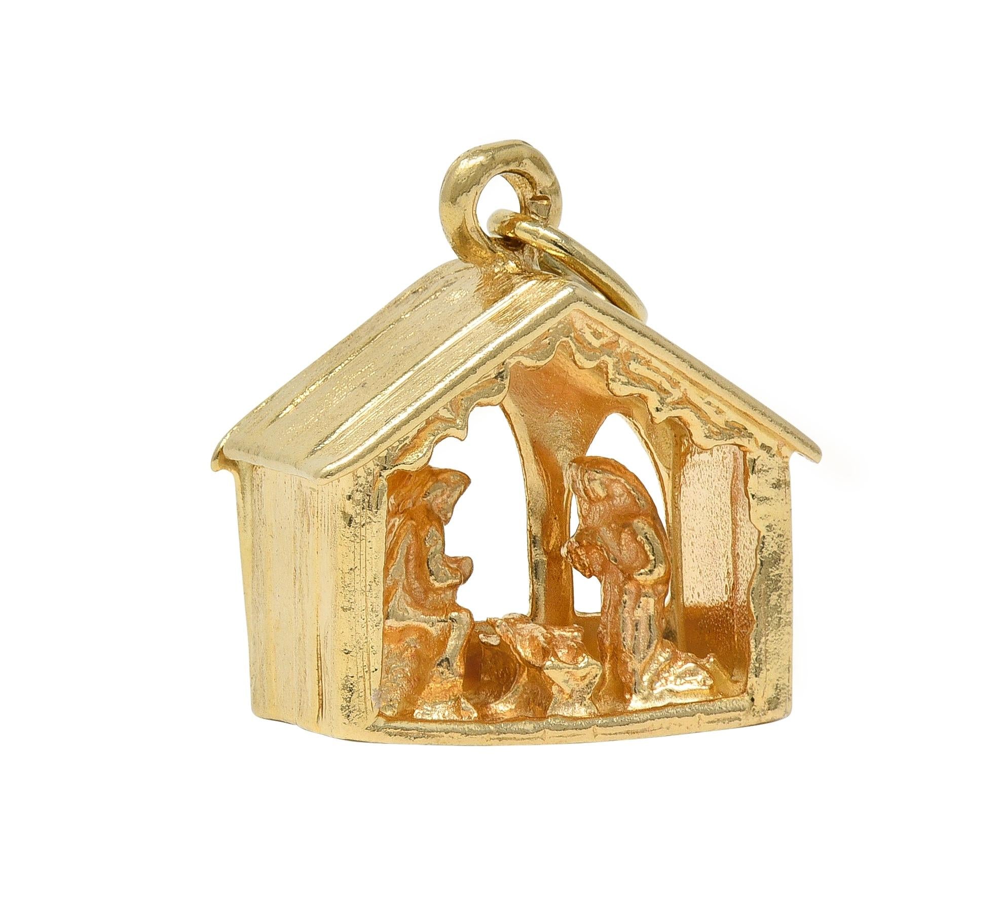 1950's 14 Karat Yellow Gold Vintage Nativity Scene Pendant Charm