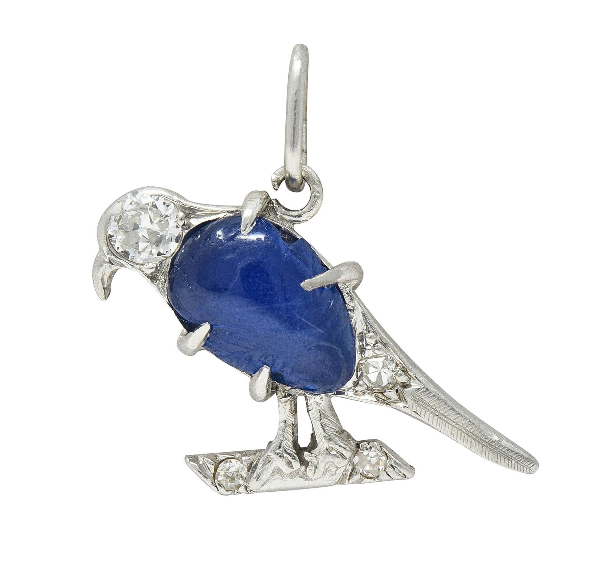 Art Deco 1.00 CTW Sapphire Diamond Vintage Platinum Bird Charm