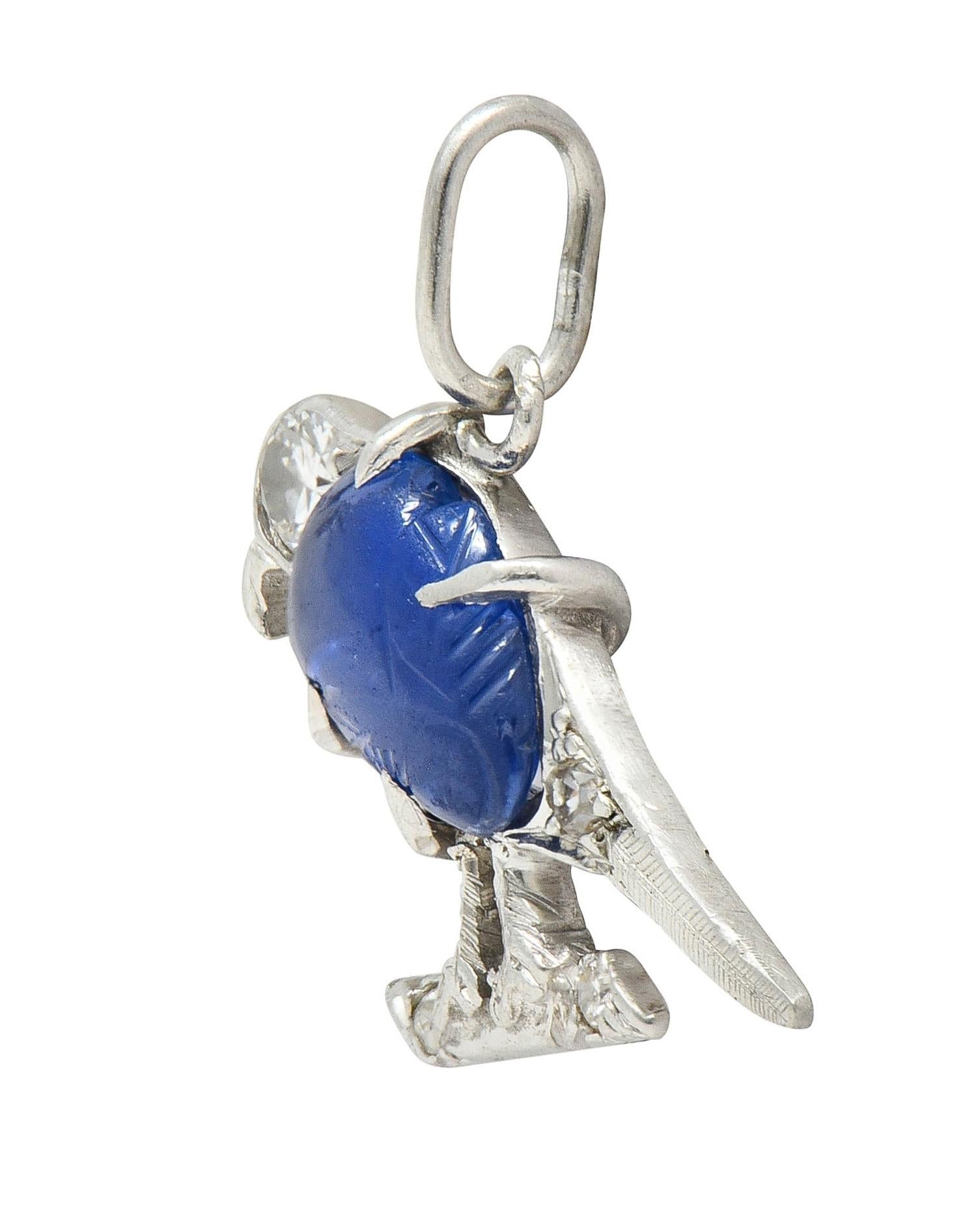 Art Deco 1.00 CTW Sapphire Diamond Vintage Platinum Bird Charm