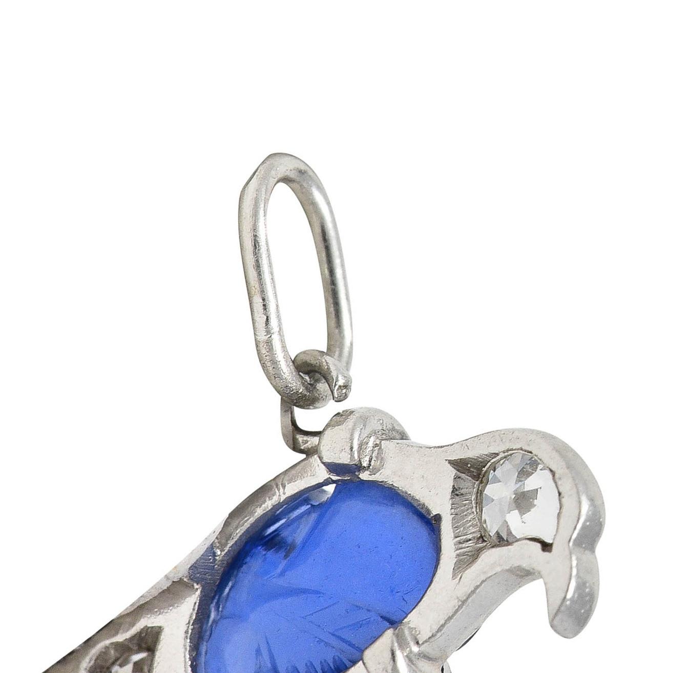 Art Deco 1.00 CTW Sapphire Diamond Vintage Platinum Bird Charm