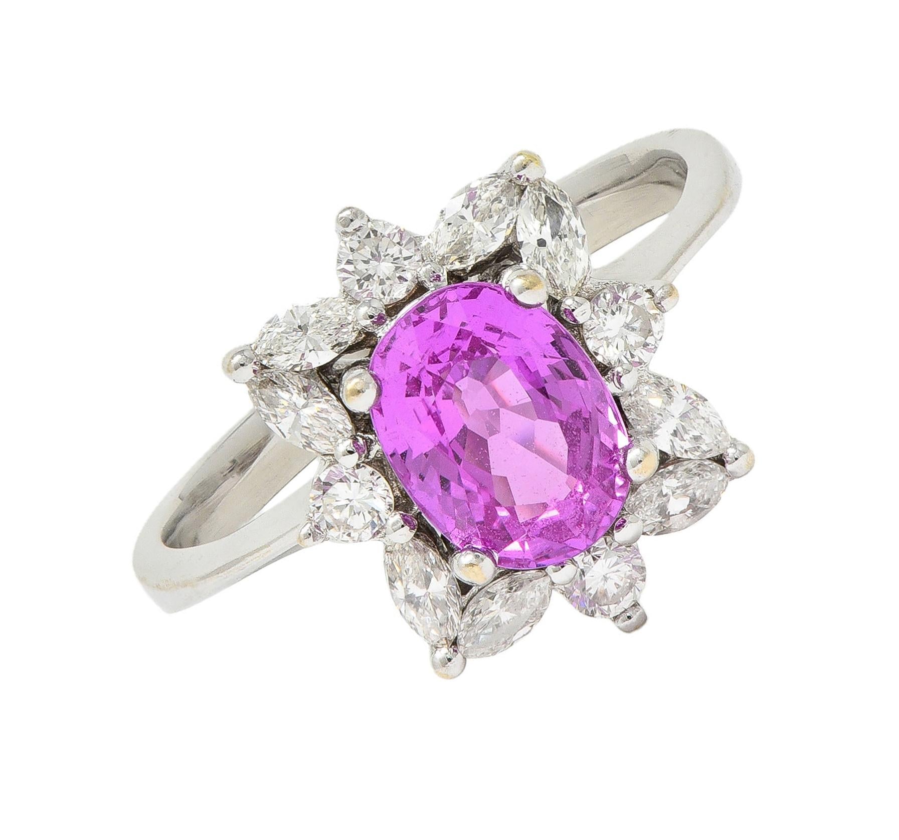 Contemporary 2.35 CTW No Heat Pink Sapphire Diamond Platinum Halo Ring GIA