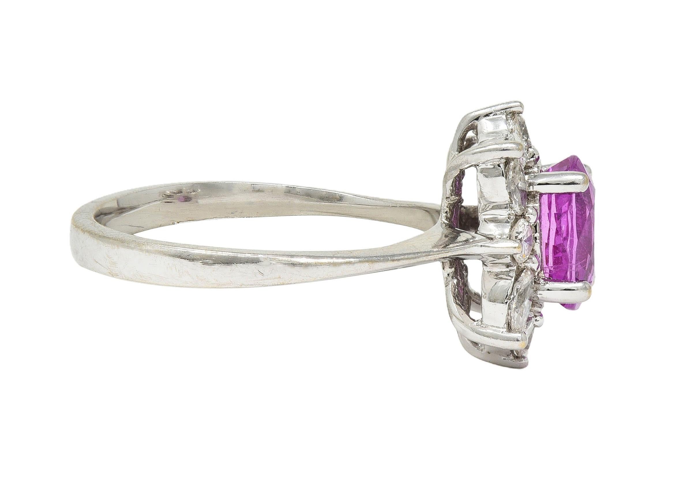 Contemporary 2.35 CTW No Heat Pink Sapphire Diamond Platinum Halo Ring GIA