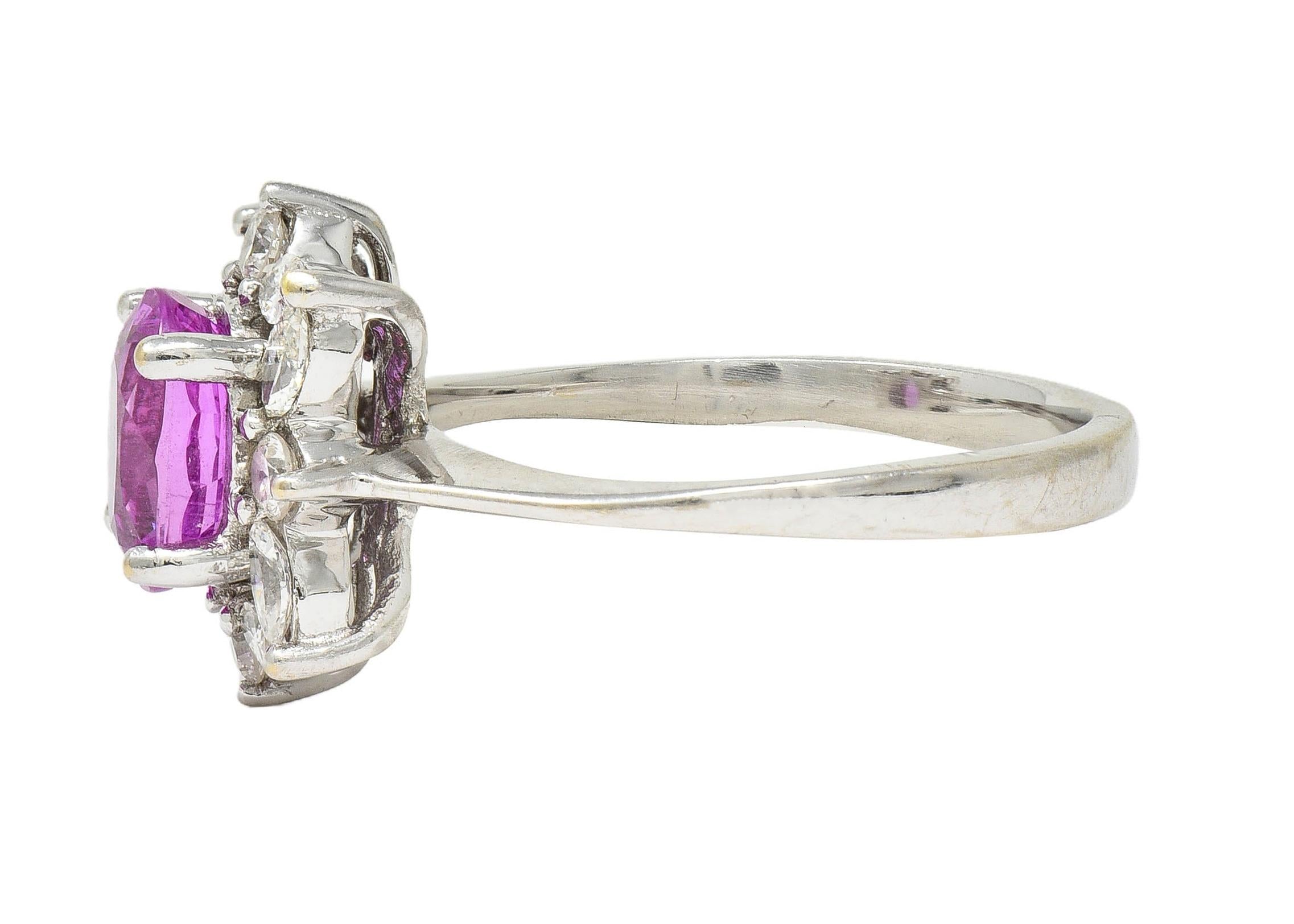 Contemporary 2.35 CTW No Heat Pink Sapphire Diamond Platinum Halo Ring GIA