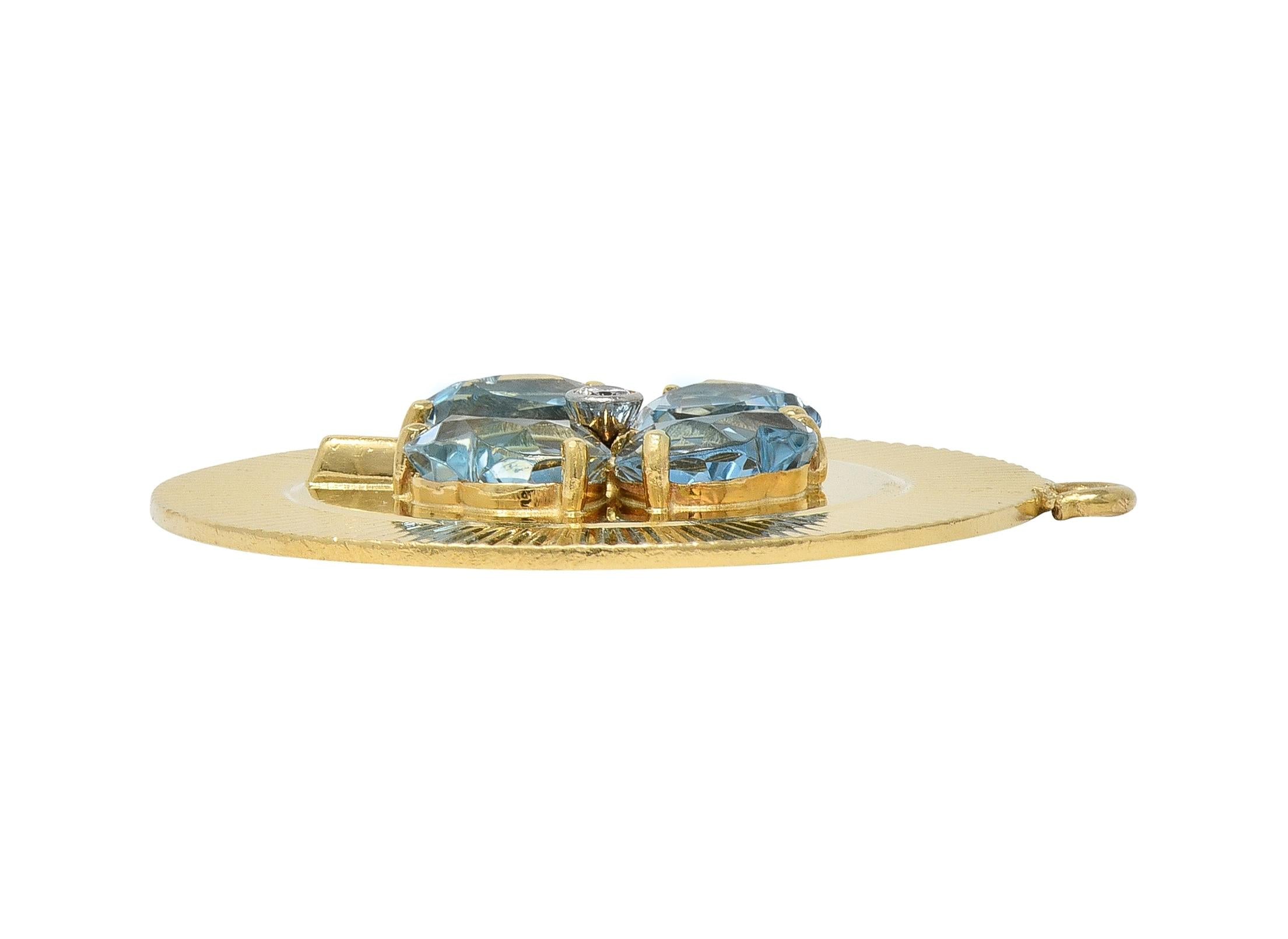Tiffany & Co. 1950's Aquamarine Diamond 14K Gold Vintage Four Leaf Clover Charm