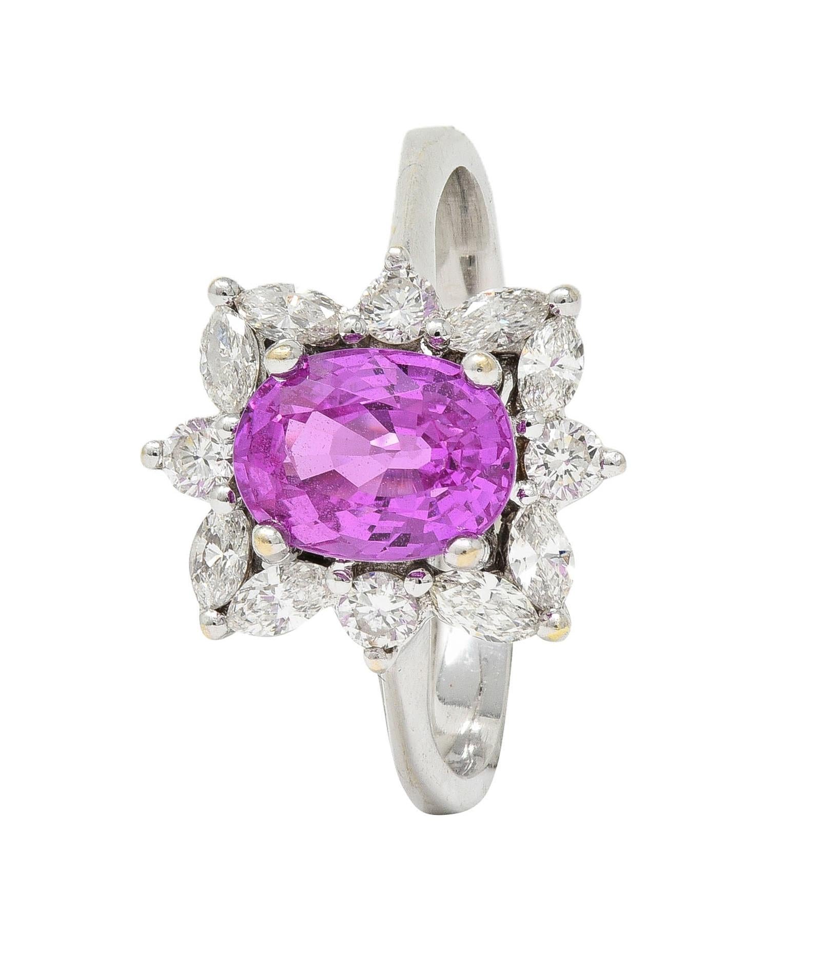 Contemporary 2.35 CTW No Heat Pink Sapphire Diamond Platinum Halo Ring GIA