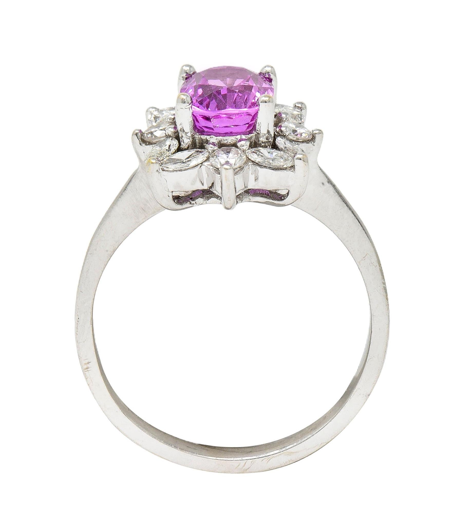 Contemporary 2.35 CTW No Heat Pink Sapphire Diamond Platinum Halo Ring GIA