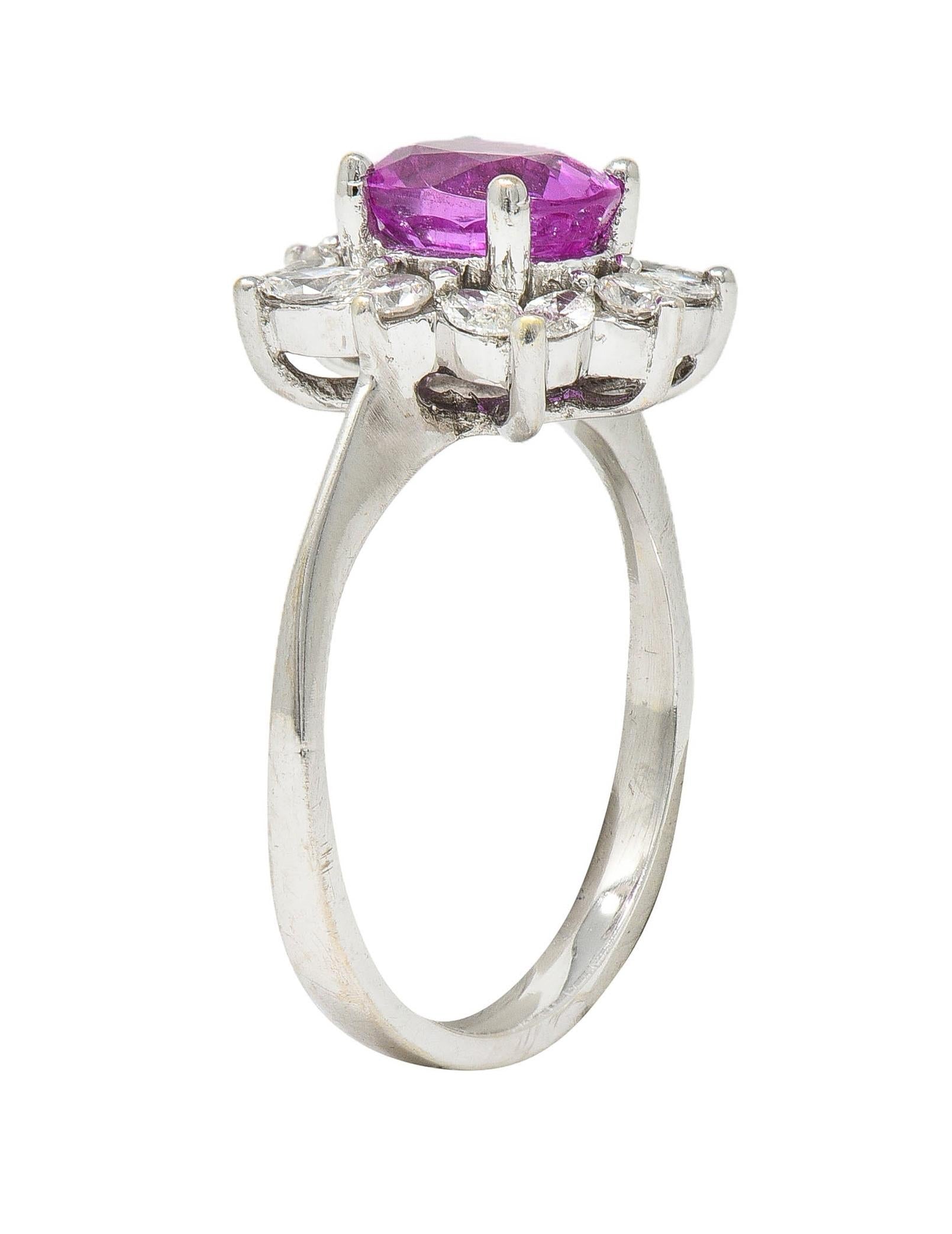 Contemporary 2.35 CTW No Heat Pink Sapphire Diamond Platinum Halo Ring GIA