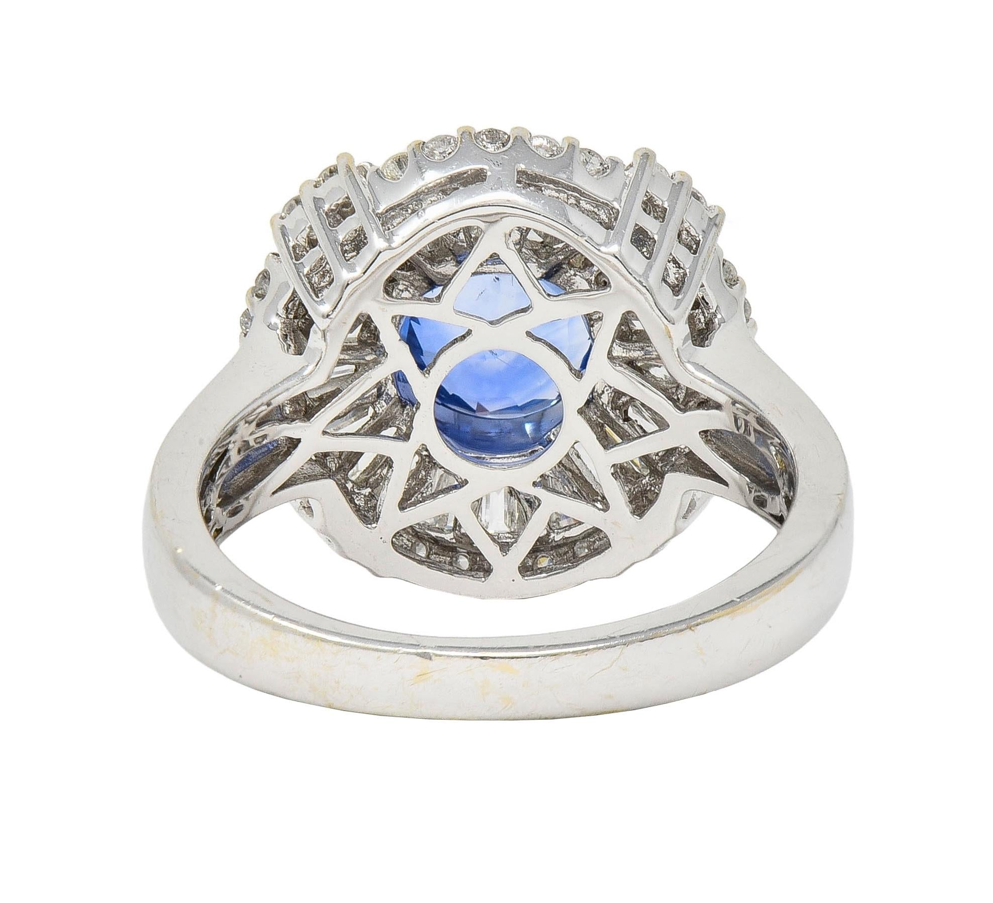 Contemporary 3.00 CTW Sapphire Diamond 1 Karat White Gold Ballerina Halo Ring