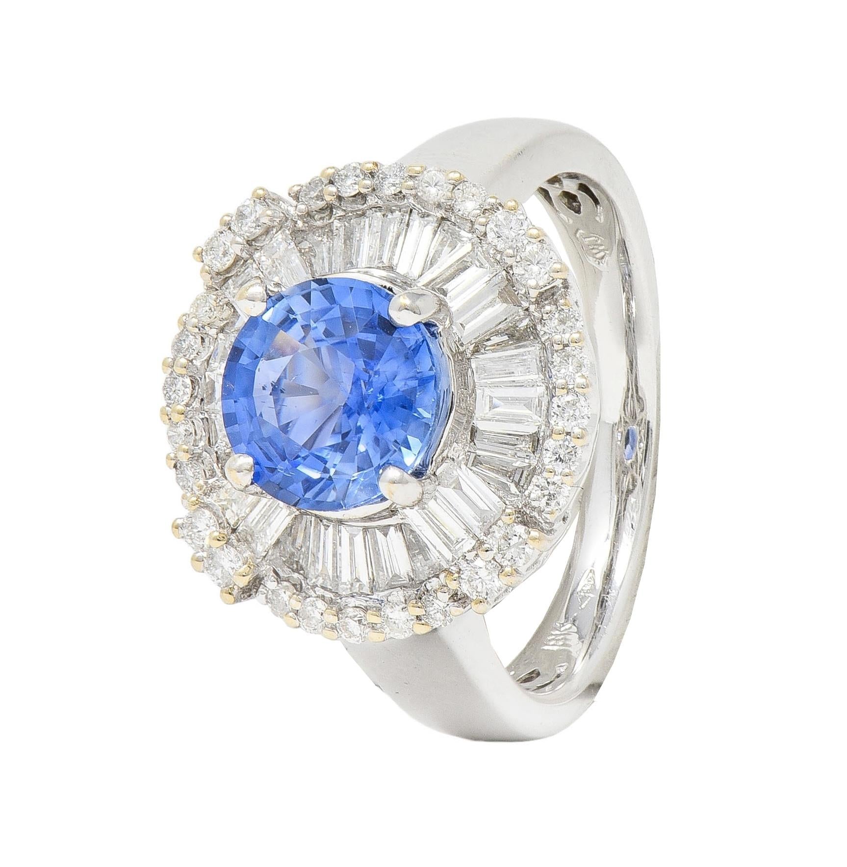 Contemporary 3.00 CTW Sapphire Diamond 1 Karat White Gold Ballerina Halo Ring