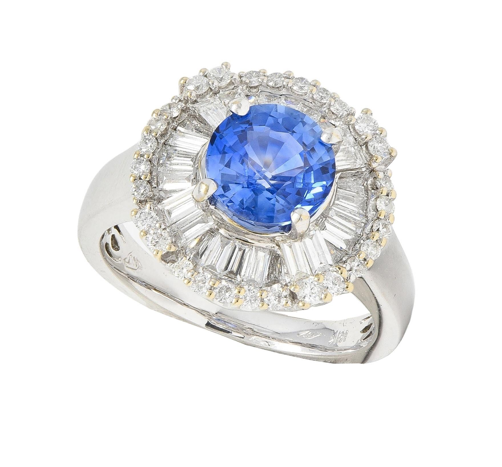 Contemporary 3.00 CTW Sapphire Diamond 1 Karat White Gold Ballerina Halo Ring