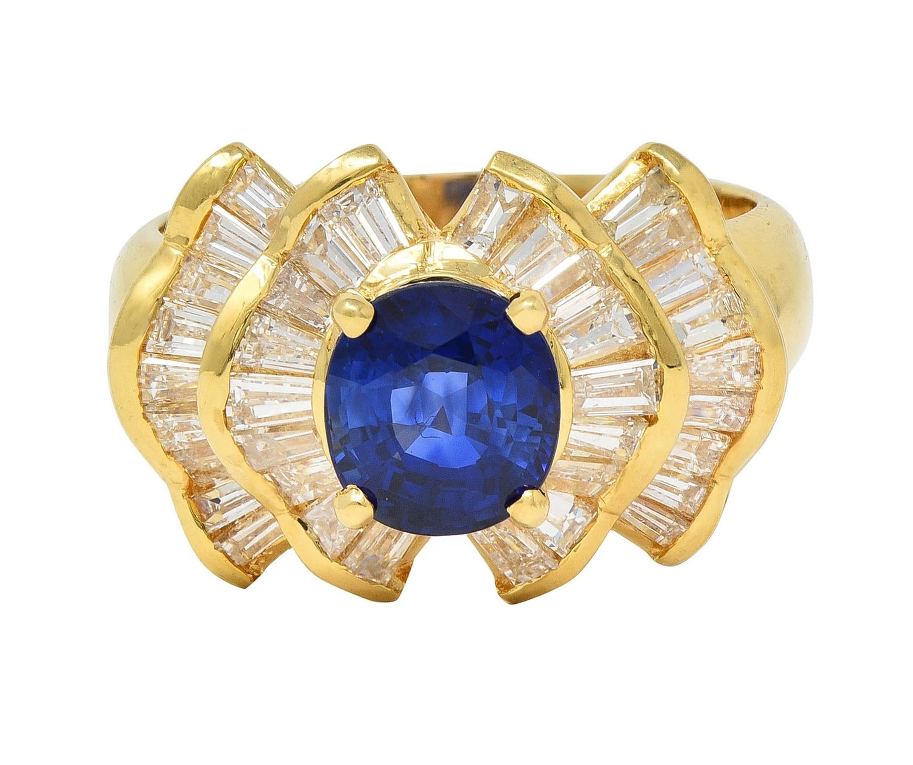 Contemporary 2.94 CTW Sapphire Diamond 18 Karat Gold Bowtie Cluster Ring