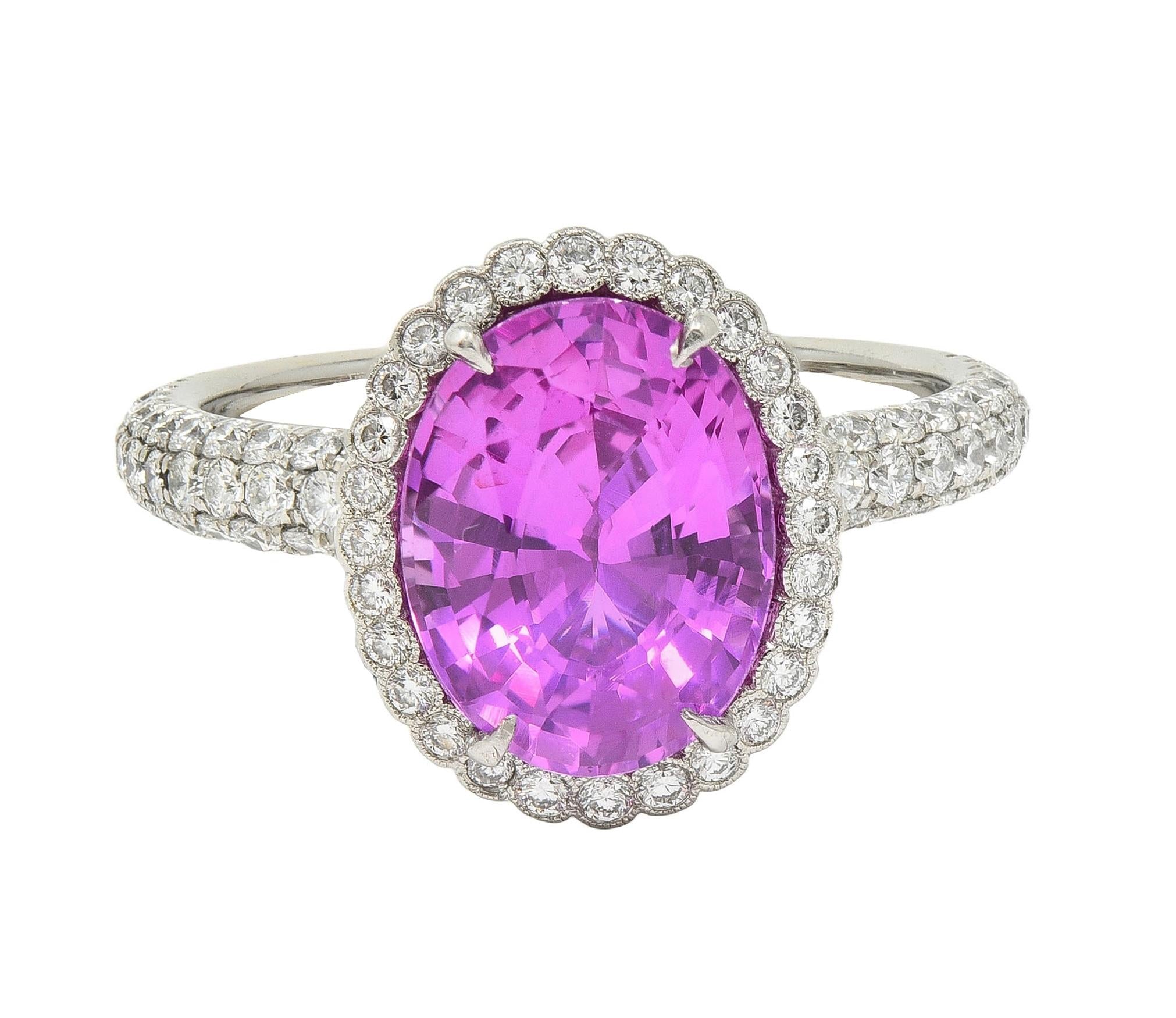 Tiffany & Co. 4.91 CTW Ceylon Pink Sapphire Diamond Platinum Halo Ring GIA