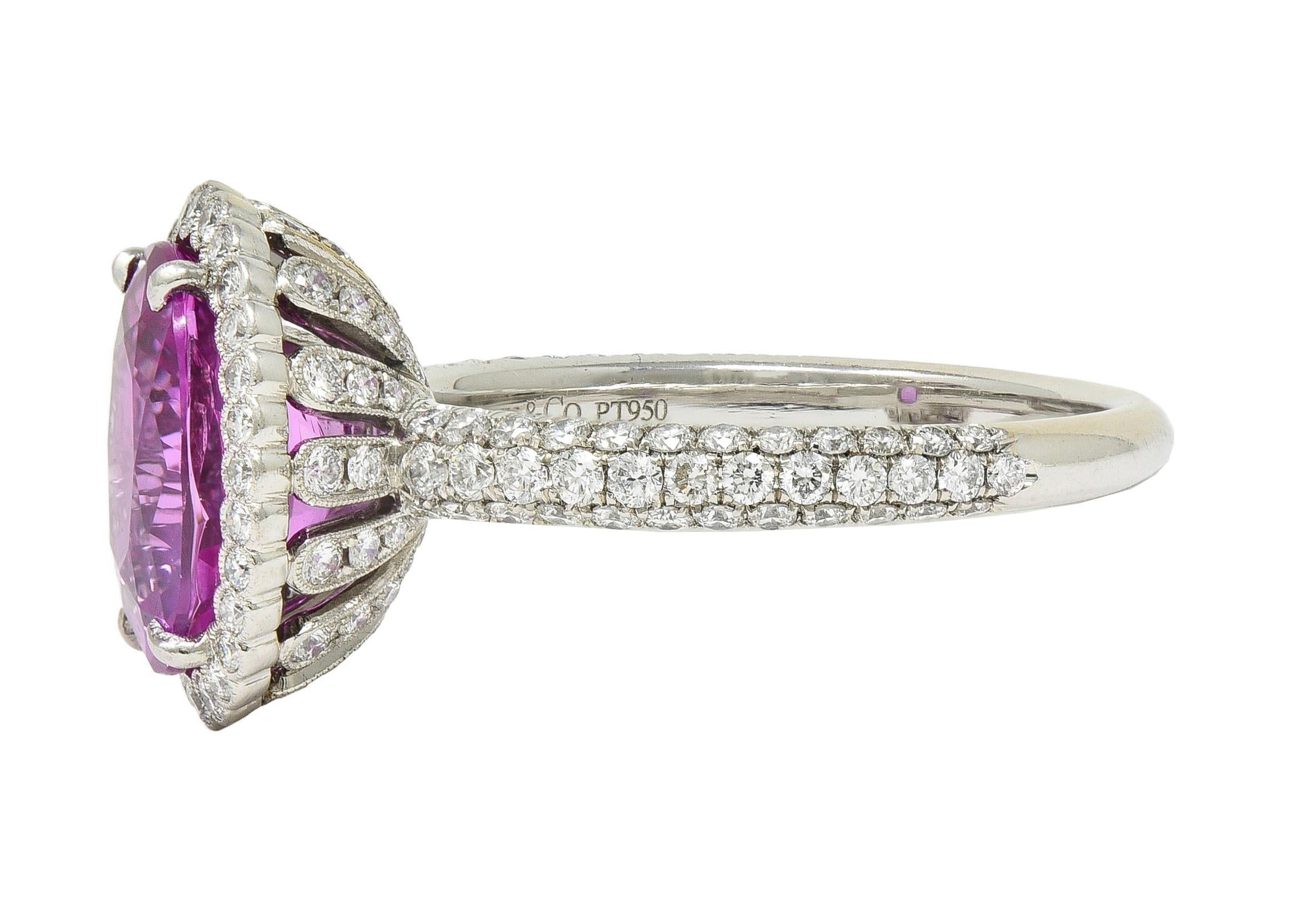 Tiffany & Co. 4.91 CTW Ceylon Pink Sapphire Diamond Platinum Halo Ring GIA