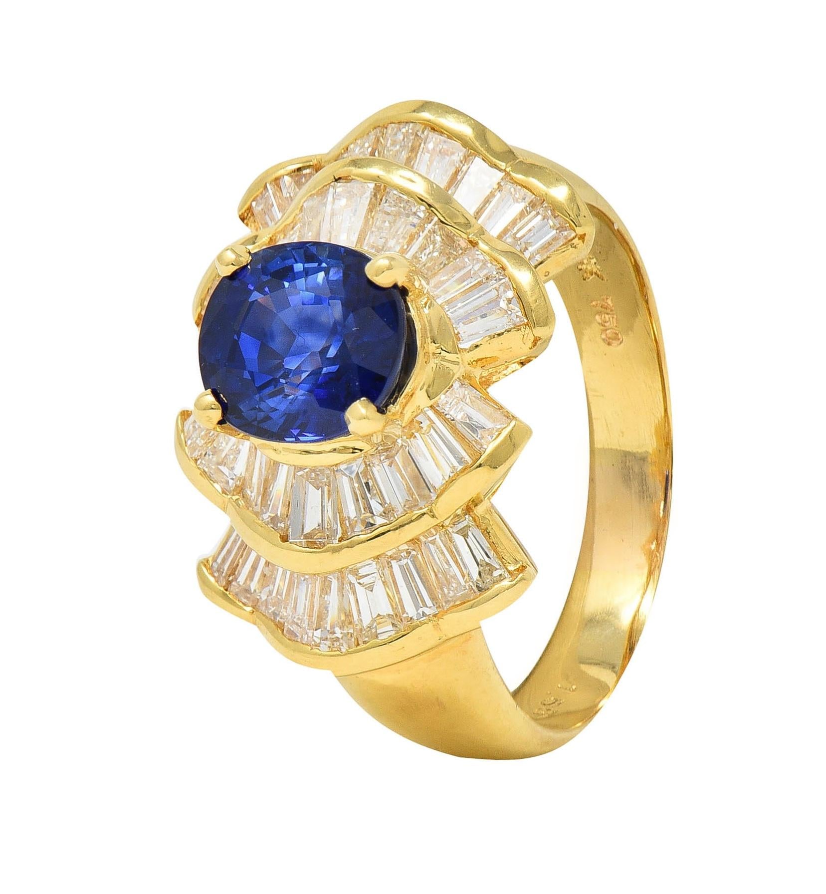 Contemporary 2.94 CTW Sapphire Diamond 18 Karat Gold Bowtie Cluster Ring