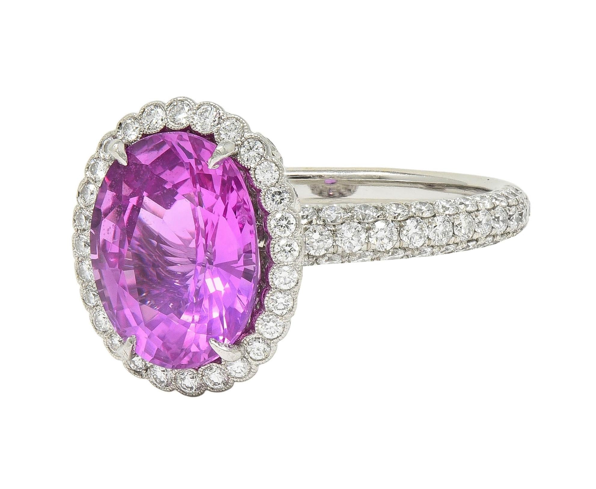 Tiffany & Co. 4.91 CTW Ceylon Pink Sapphire Diamond Platinum Halo Ring GIA