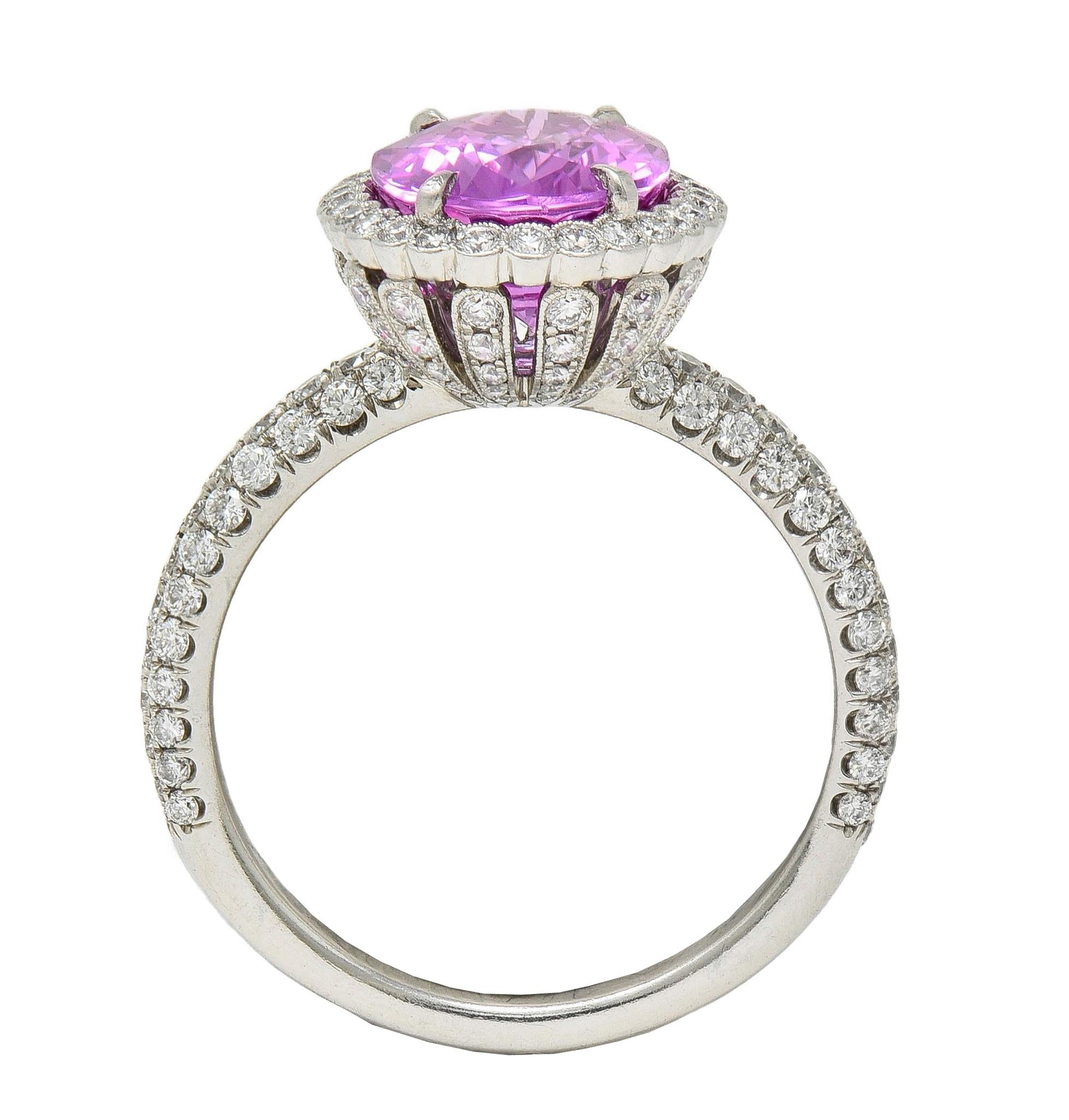 Tiffany & Co. 4.91 CTW Ceylon Pink Sapphire Diamond Platinum Halo Ring GIA