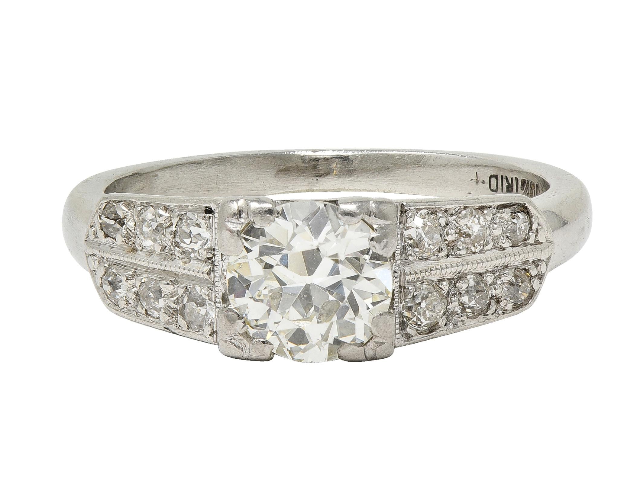Late Art Deco 1.10 CTW Old European Diamond Platinum Vintage Engagement Ring