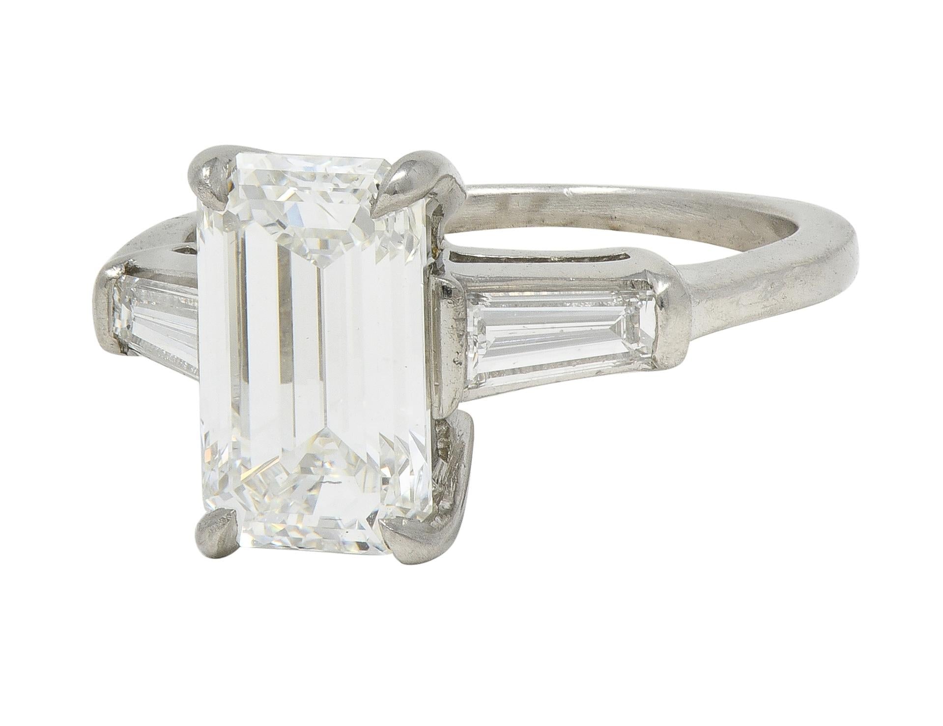 Mid-Century 2.56 CTW Emerald Cut Diamond Platinum Vintage Engagement Ring GIA