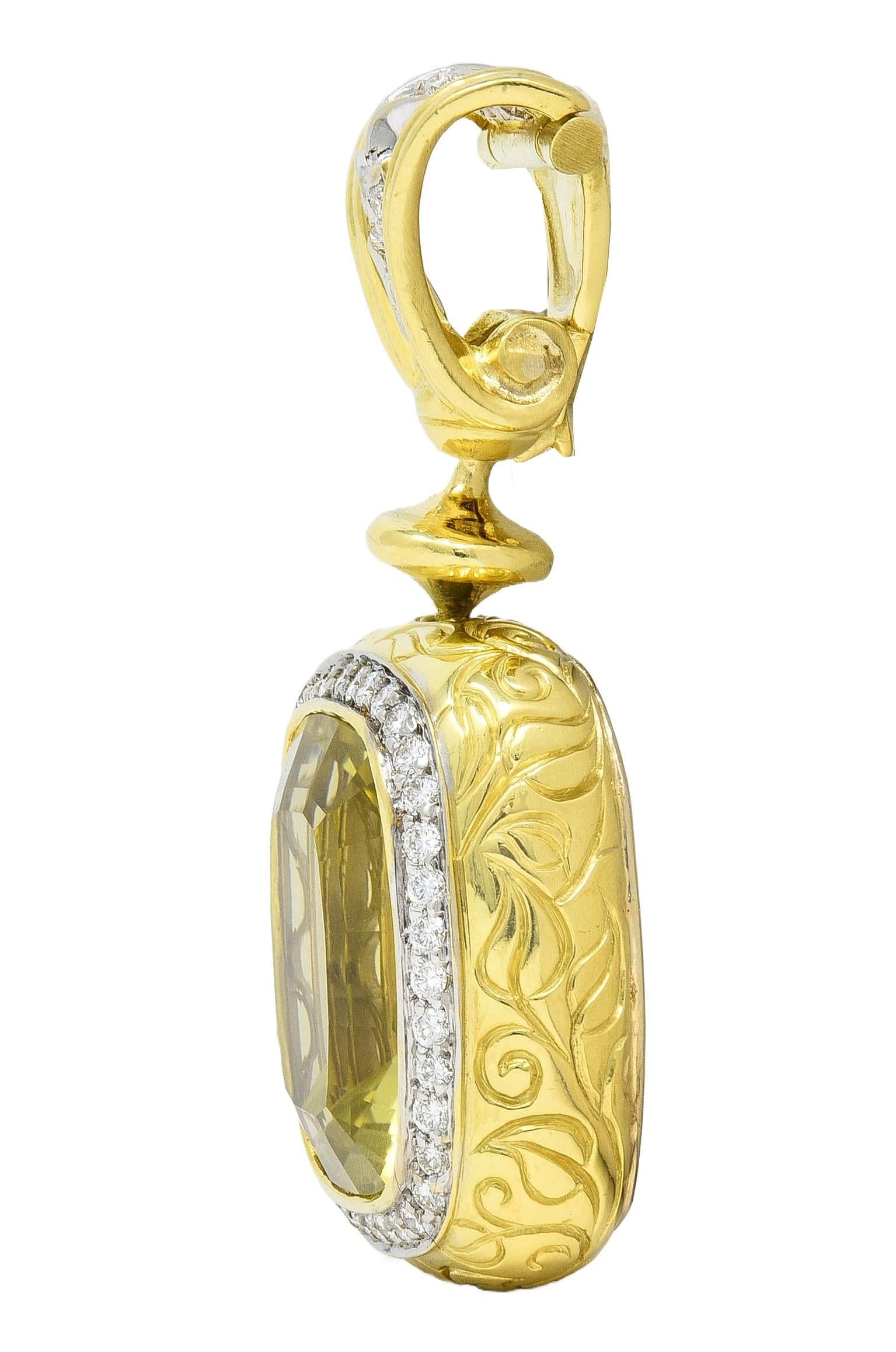 SeidenGang Lemon Quartz Diamond 18 Karat Two-Tone Gold Vintage Enhancer Pendant