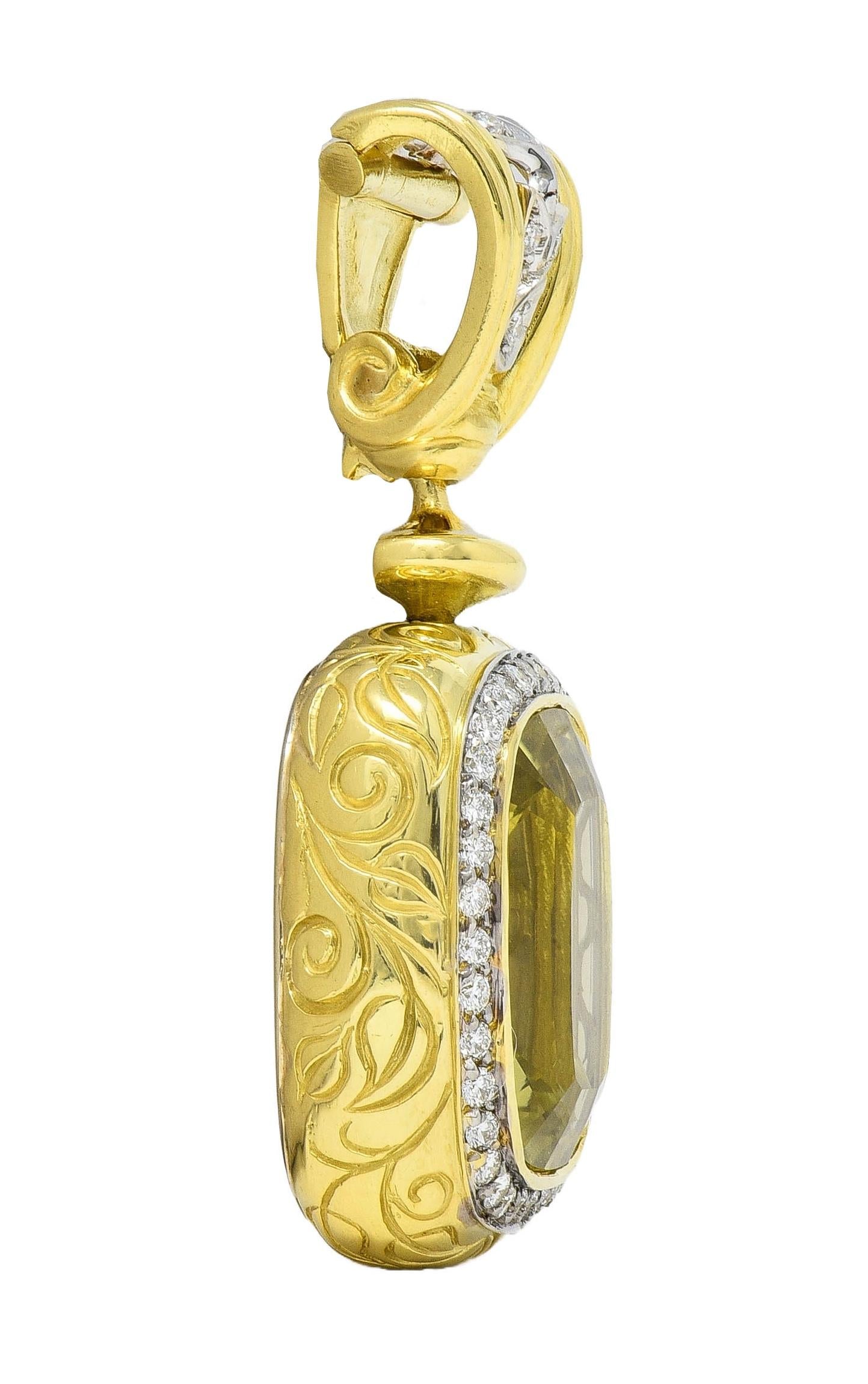 SeidenGang Lemon Quartz Diamond 18 Karat Two-Tone Gold Vintage Enhancer Pendant