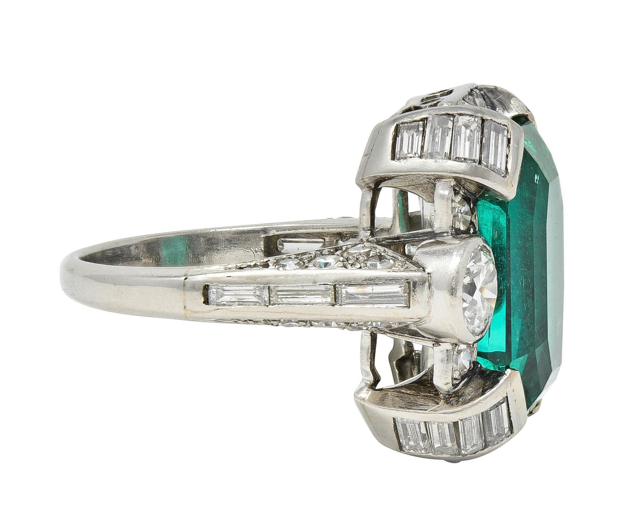 Mid-Century 9.90 CTW Colombian Emerald Diamond Platinum Vintage Ring AGL