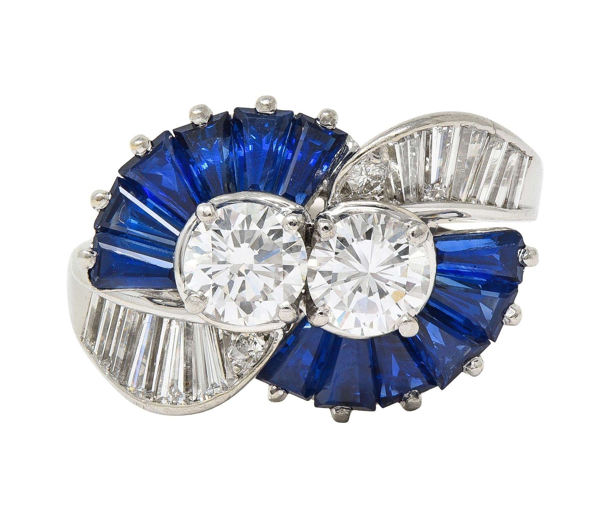 Oscar Heyman 2.00 CTW Sapphire Diamond Platinum Vintage Fanning Bypass Ring