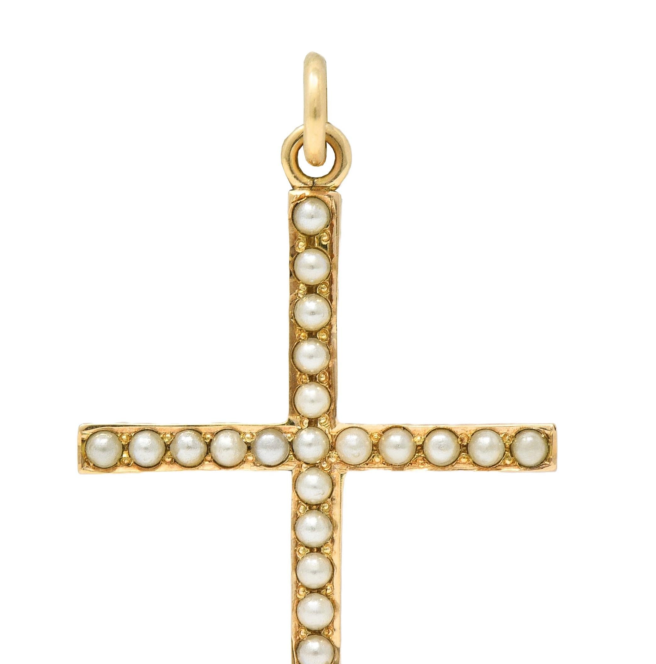 Victorian Pearl 14 Karat Yellow Gold Antique Cross Pendant