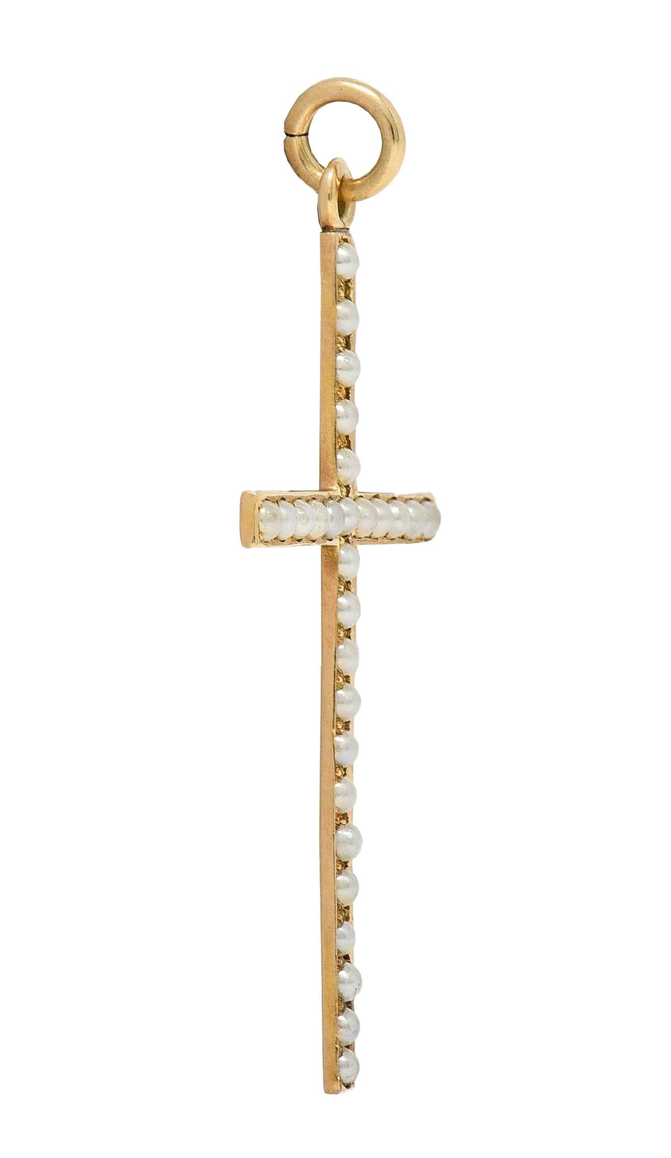 Victorian Pearl 14 Karat Yellow Gold Antique Cross Pendant